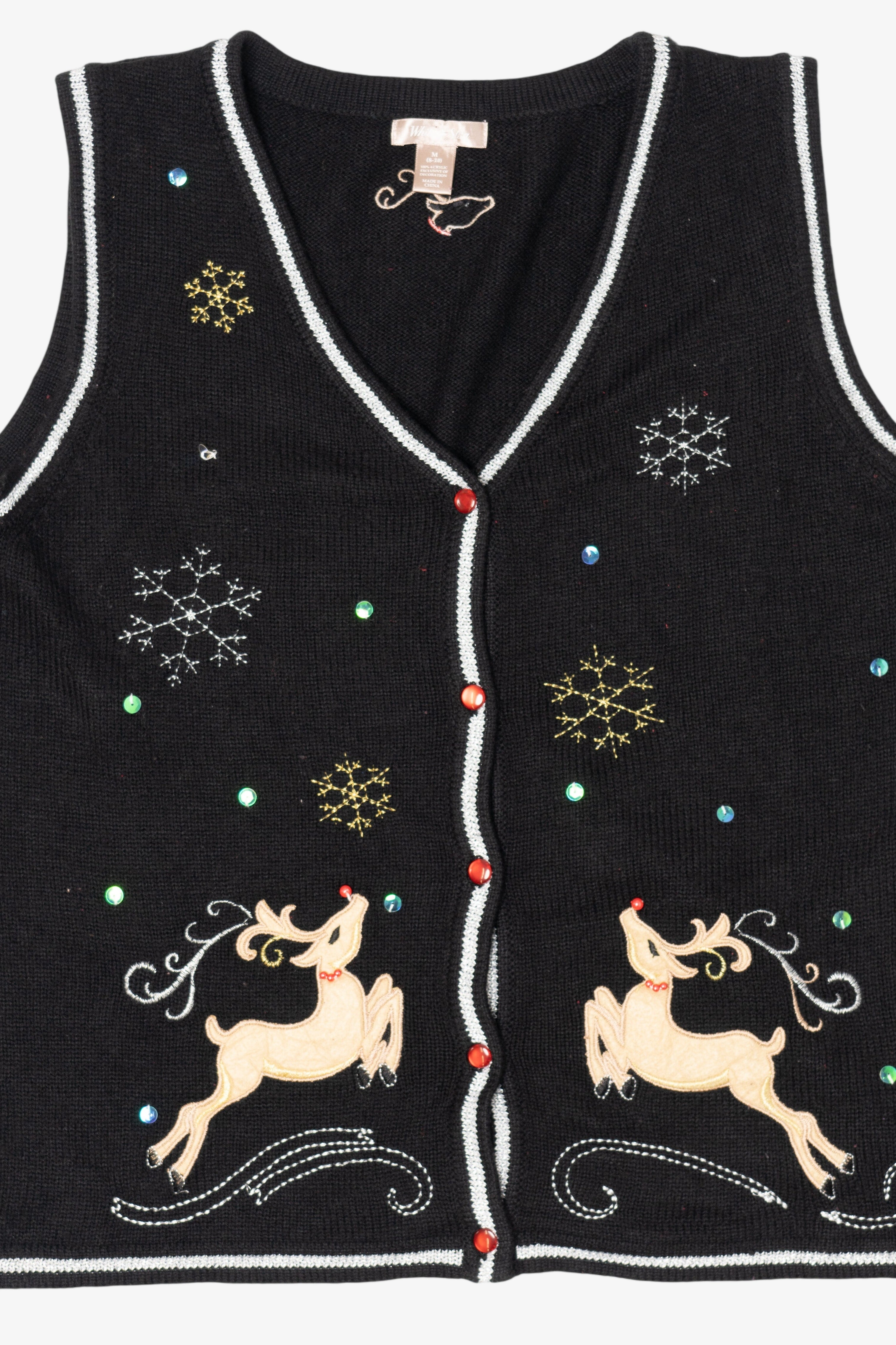 Vintage Black White Stag Reindeer Ugly Christmas Vest (1990s)