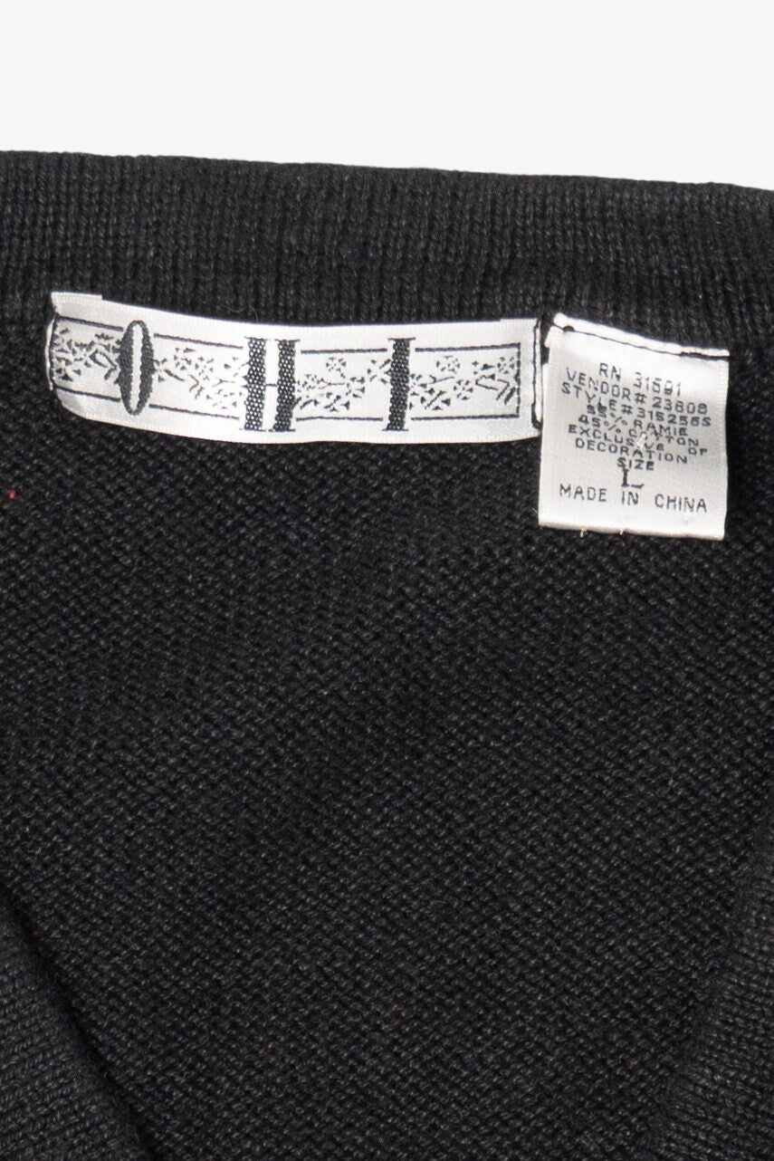 Vintage Black Ohi Poinsettias Ugly Christmas Vest (1990s)