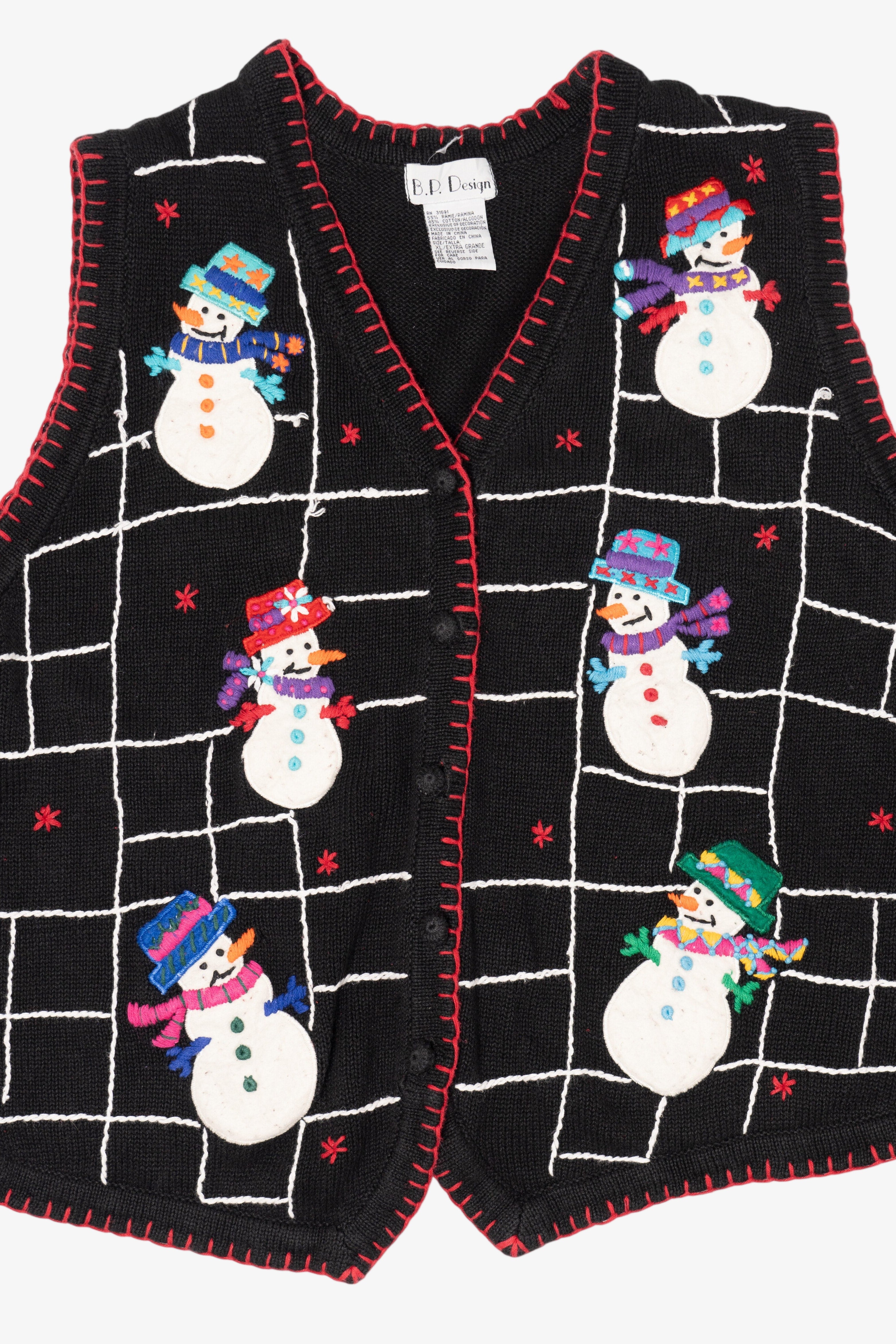 Vintage Black B.P Design Snowmen Ugly Christmas Vest (1990s)