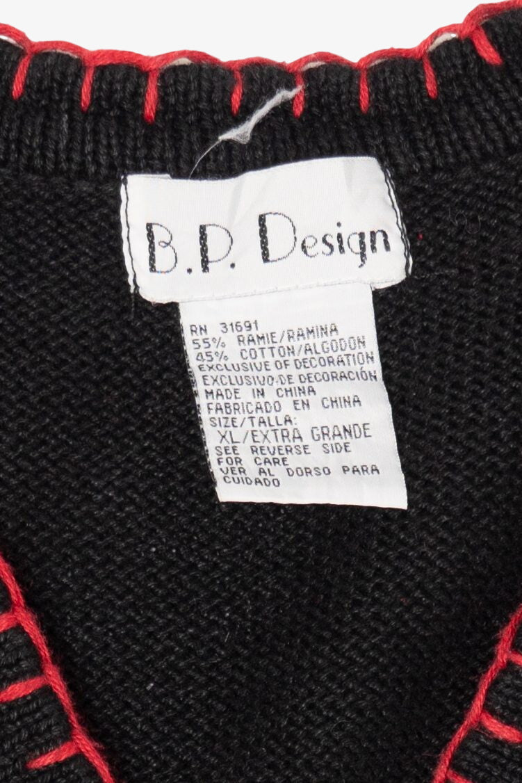 Vintage Black B.P Design Snowmen Ugly Christmas Vest (1990s)