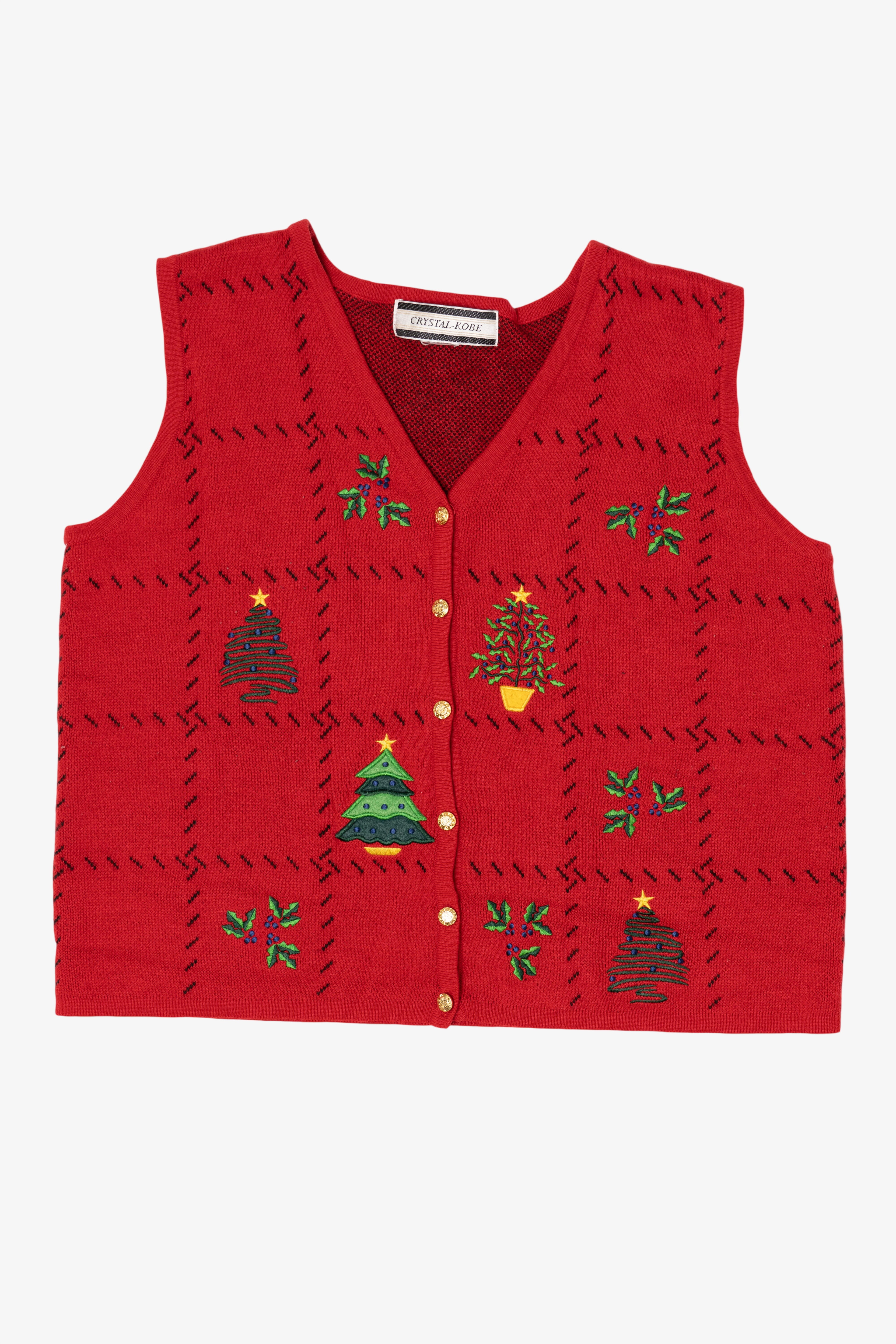 Vintage Red Crystal Kobe Trees Ugly Christmas Vest (1990s)