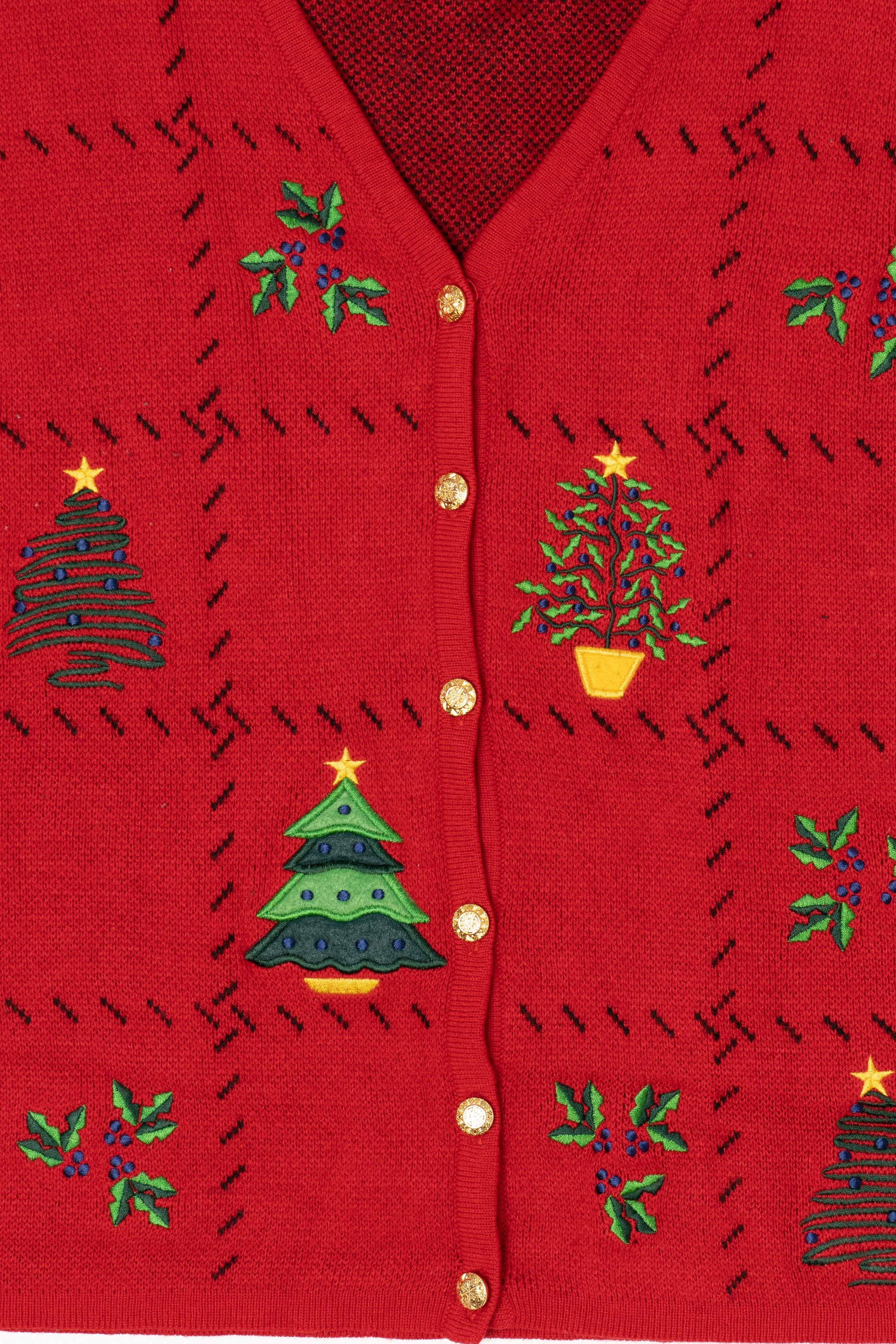 Vintage Red Crystal Kobe Trees Ugly Christmas Vest (1990s)