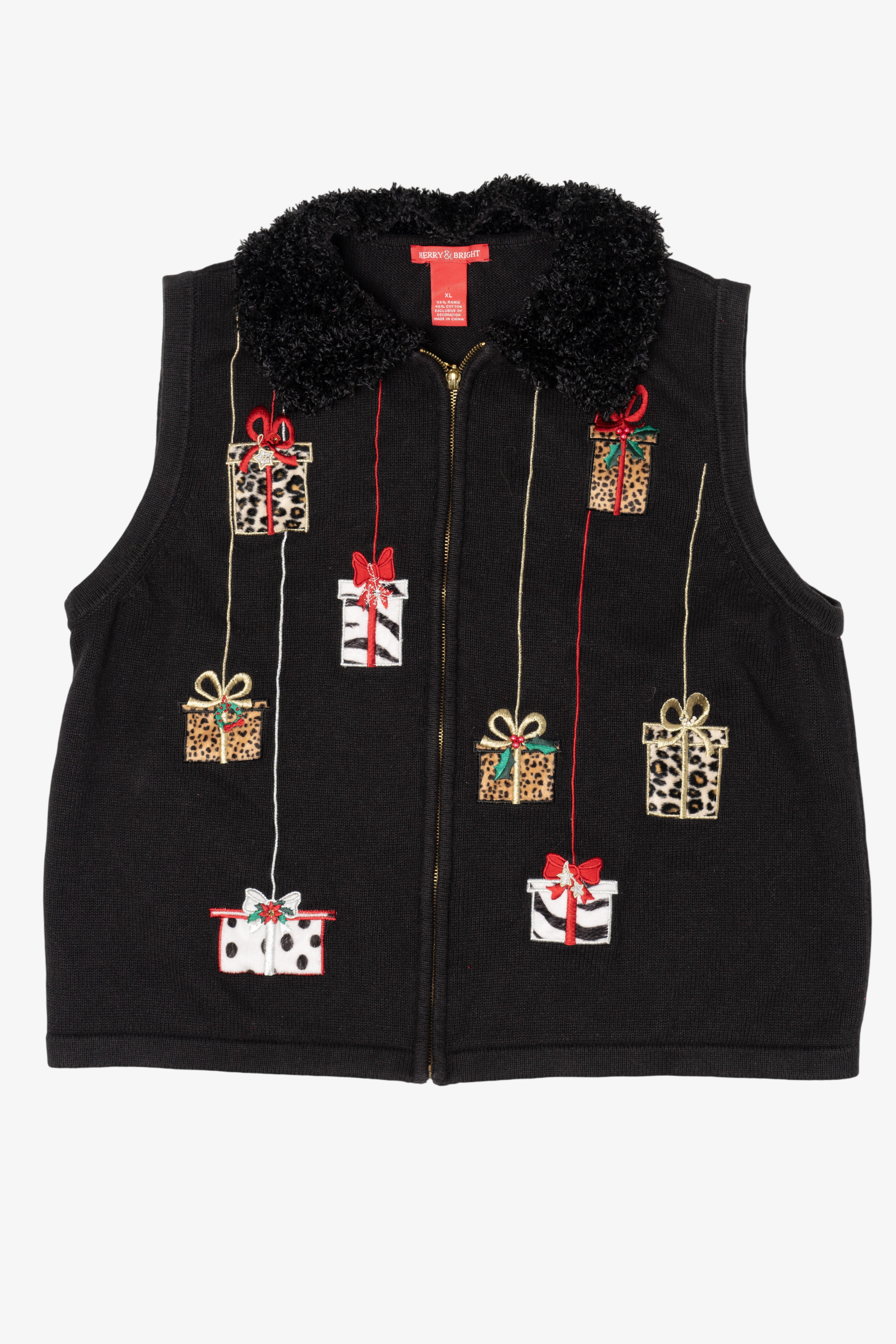 Vintage Black Merry & Bright Presents Ugly Christmas Vest (2000s)