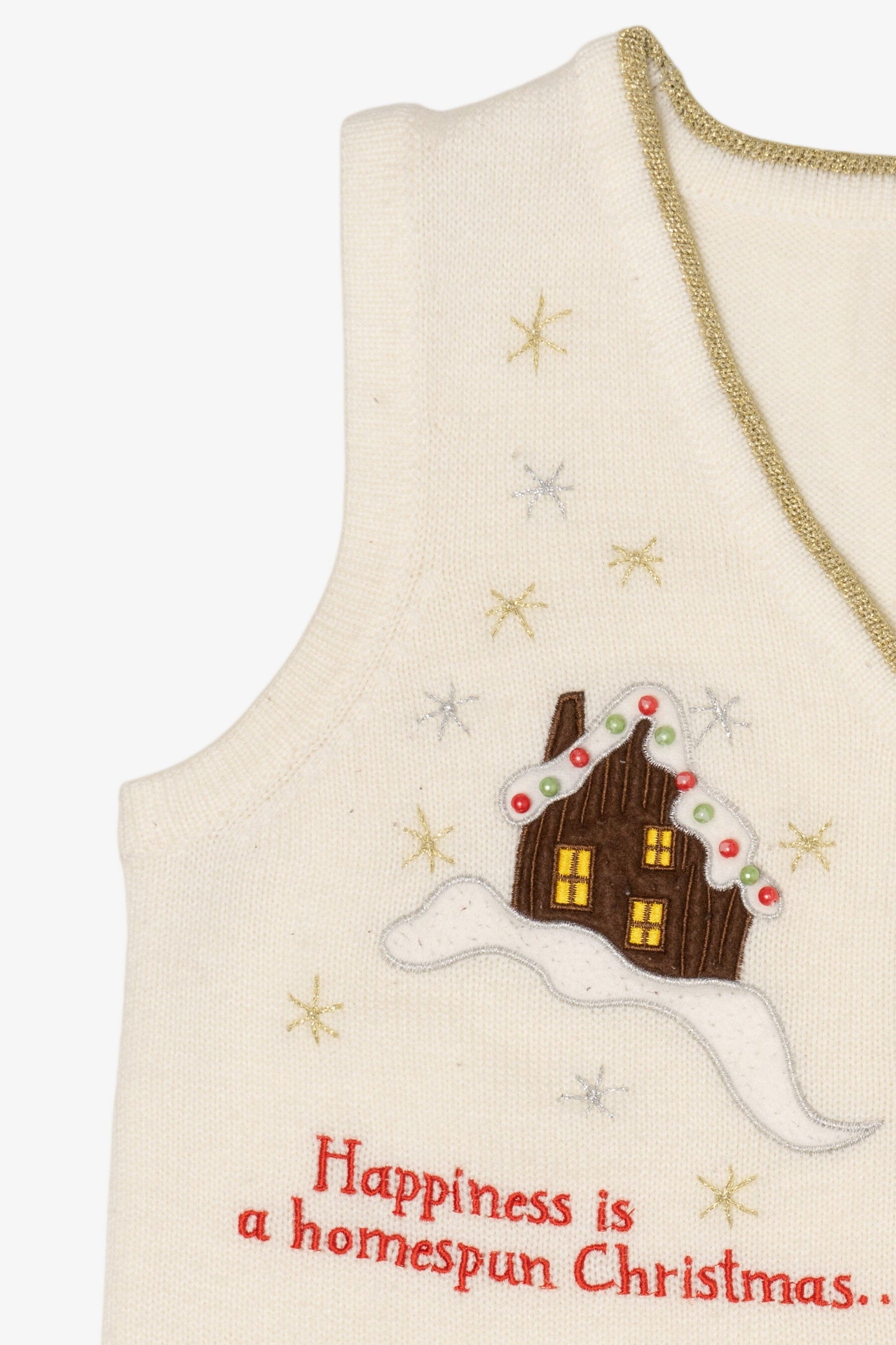 Vintage White "Happiness Is A Homespun Christmas" Ugly Christmas Vest (2000s)