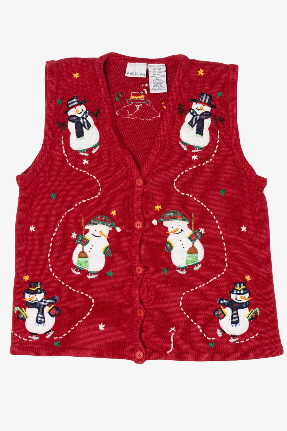 Vintage Red Bobbie Brooks Snowmen Ugly Christmas Vest (1990s)