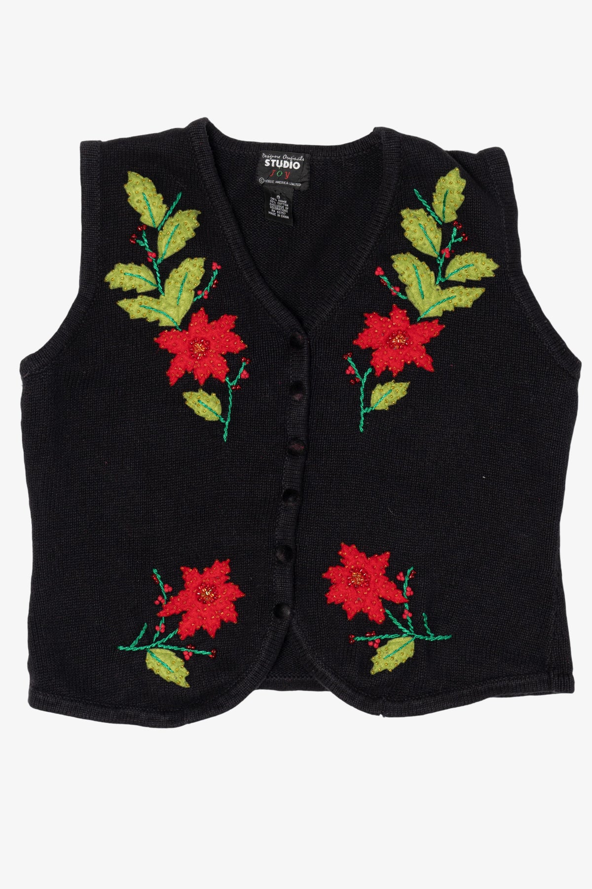 Vintage Black Designers Originals Studio Flowers Ugly Christmas Vest (1990s)