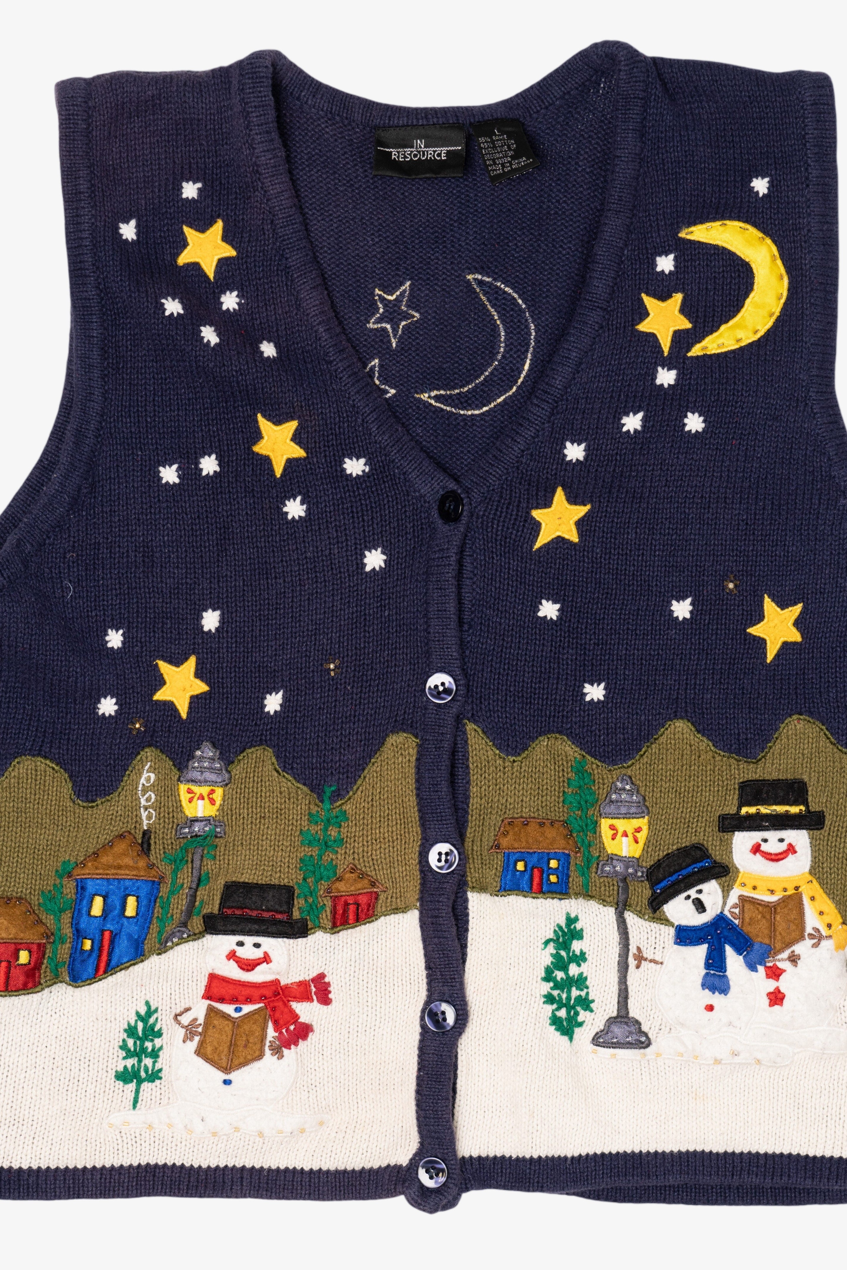 Vintage Navy Blue In Resource Snowmen Caroling Ugly Christmas Vest (1990s)