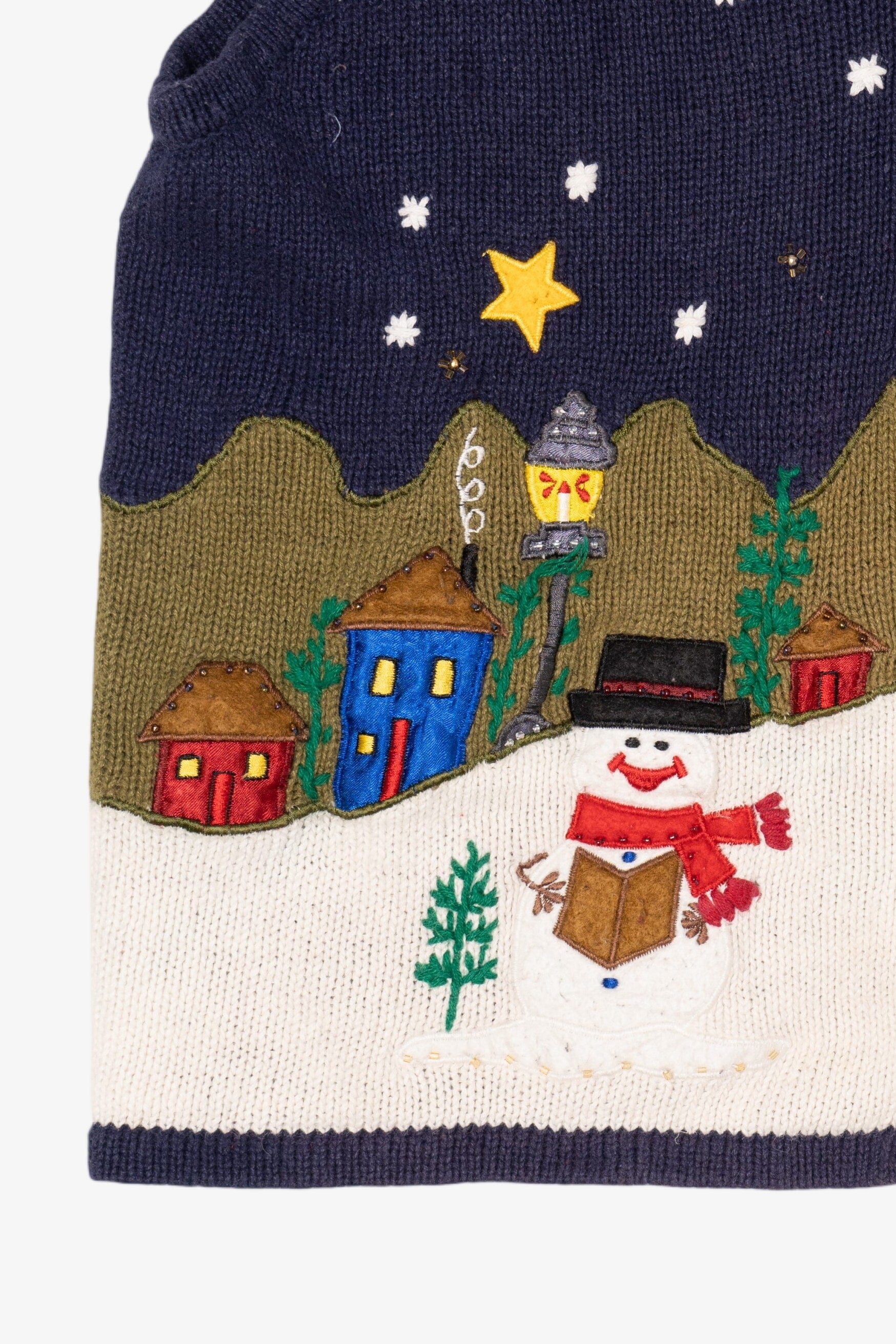 Vintage Navy Blue In Resource Snowmen Caroling Ugly Christmas Vest (1990s)