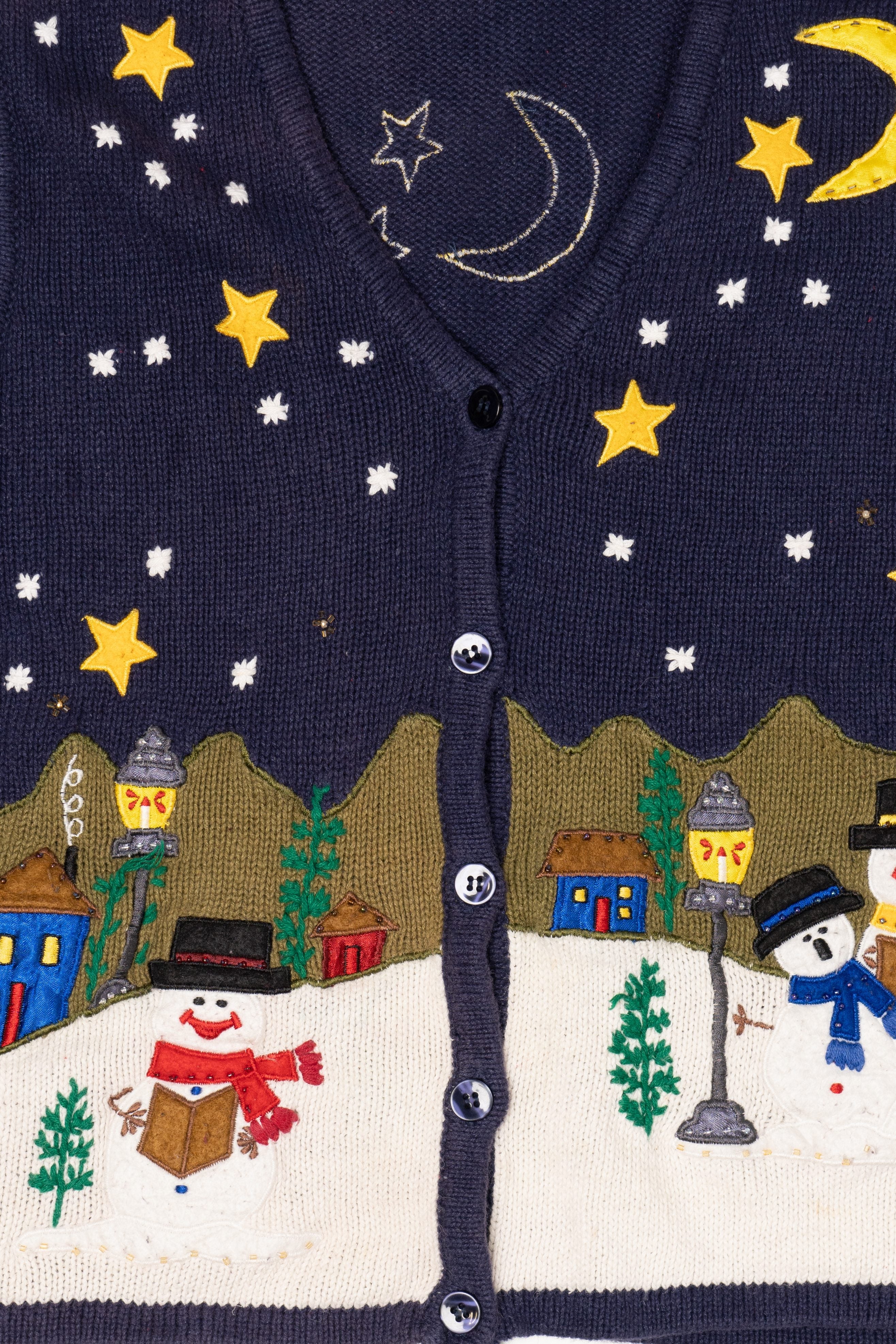 Vintage Navy Blue In Resource Snowmen Caroling Ugly Christmas Vest (1990s)
