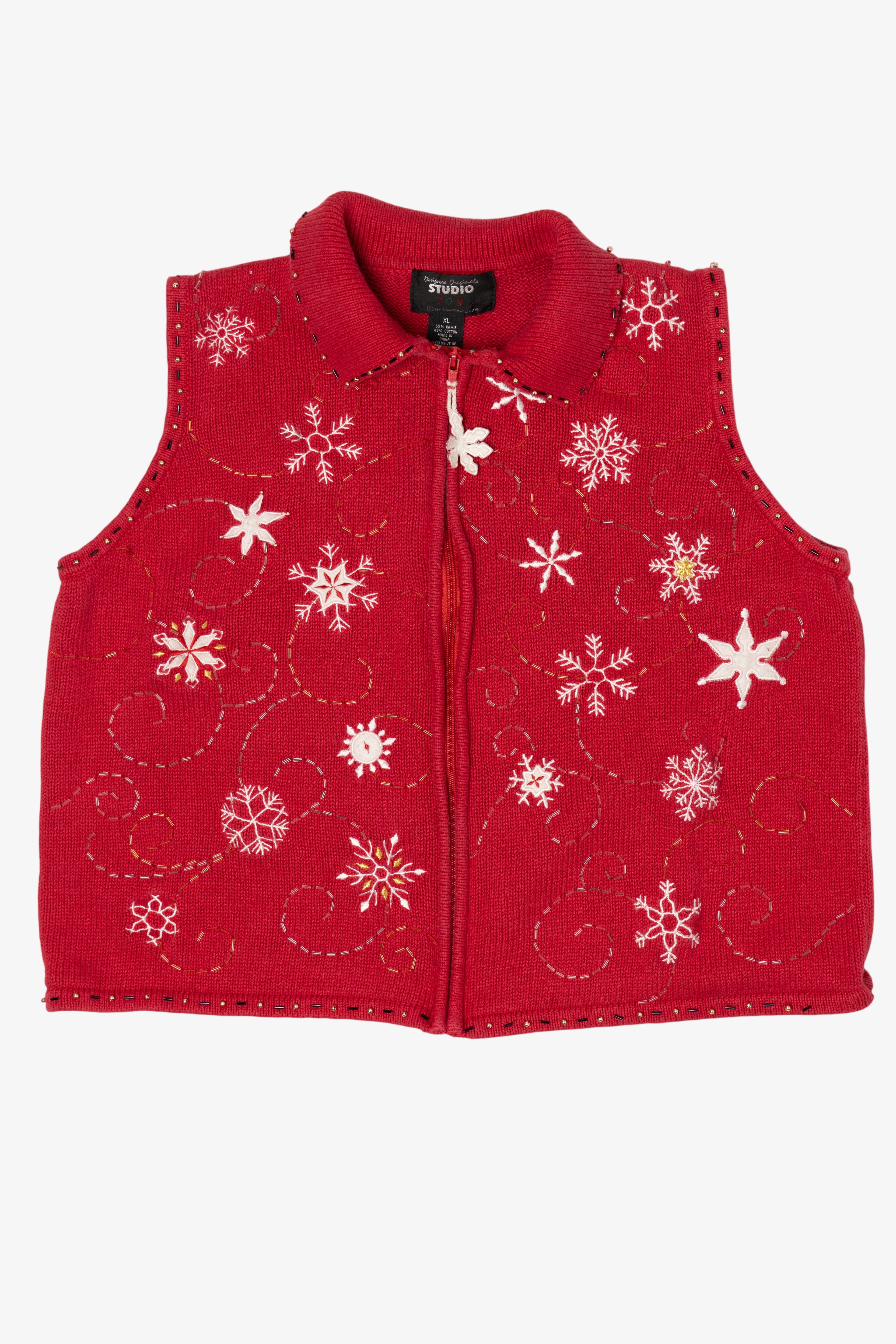 Vintage Red Studio Joy Snowflakes Ugly Christmas Vest (1990s)