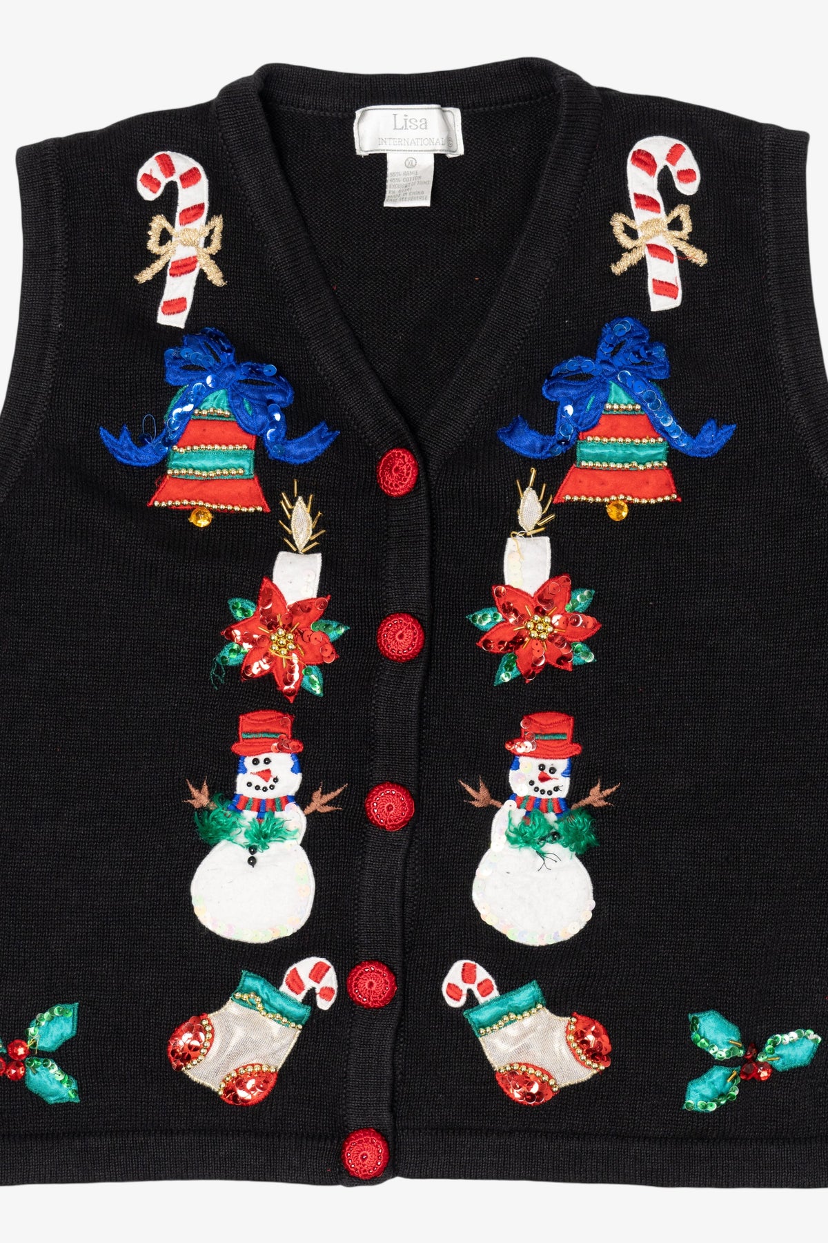 Vintage Black Lisa International Snowmen Ugly Christmas Vest (1990s)