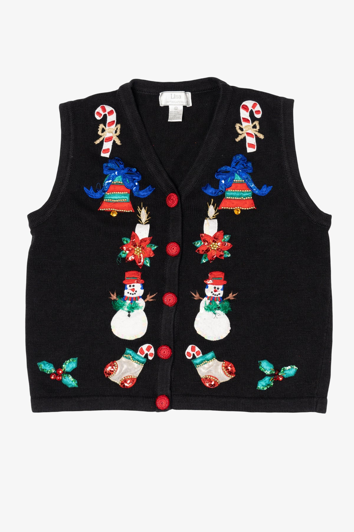 Vintage Black Lisa International Snowmen Ugly Christmas Vest (1990s)