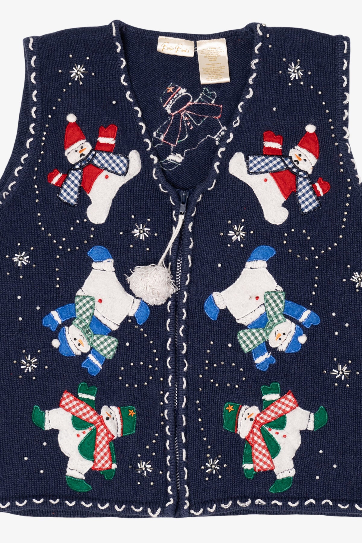 Vintage Navy Blue Bobbie Brooks Snowmen Ugly Christmas Vest (1990s)