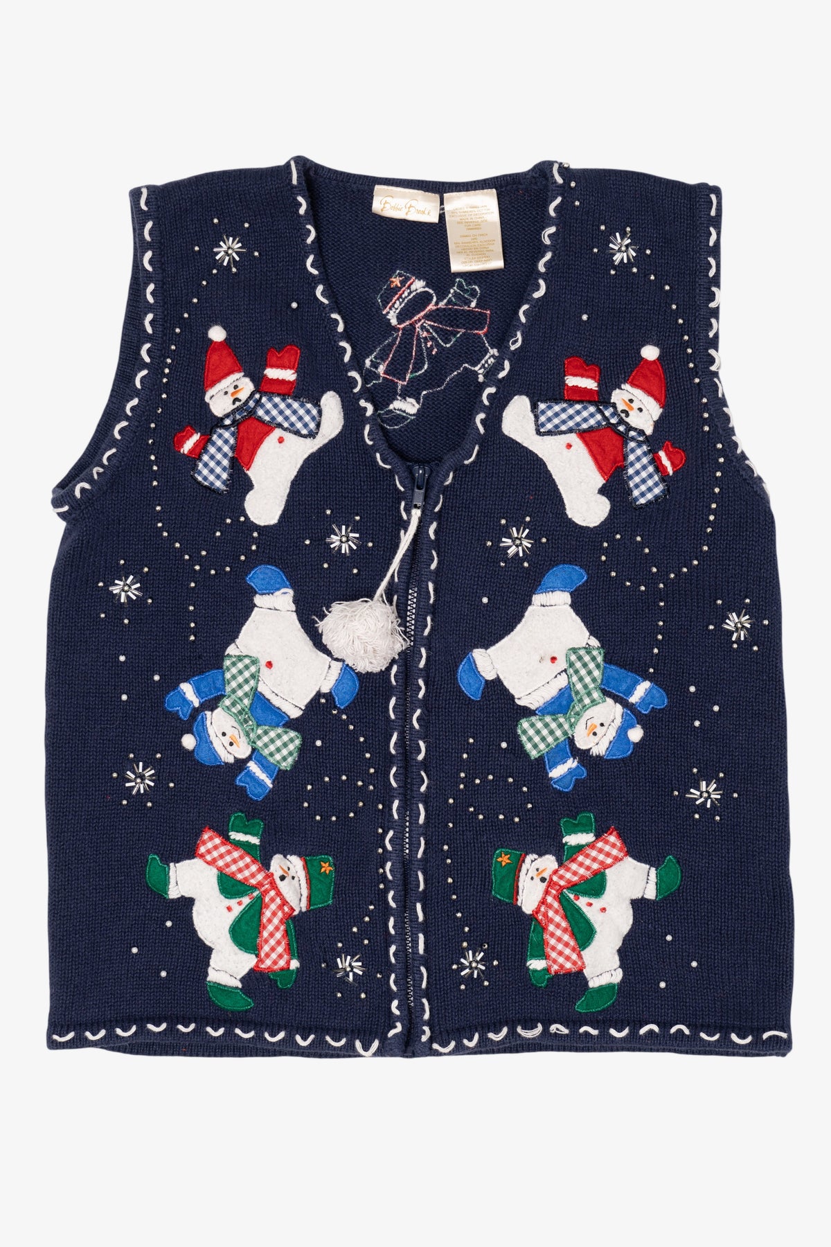 Vintage Navy Blue Bobbie Brooks Snowmen Ugly Christmas Vest (1990s)