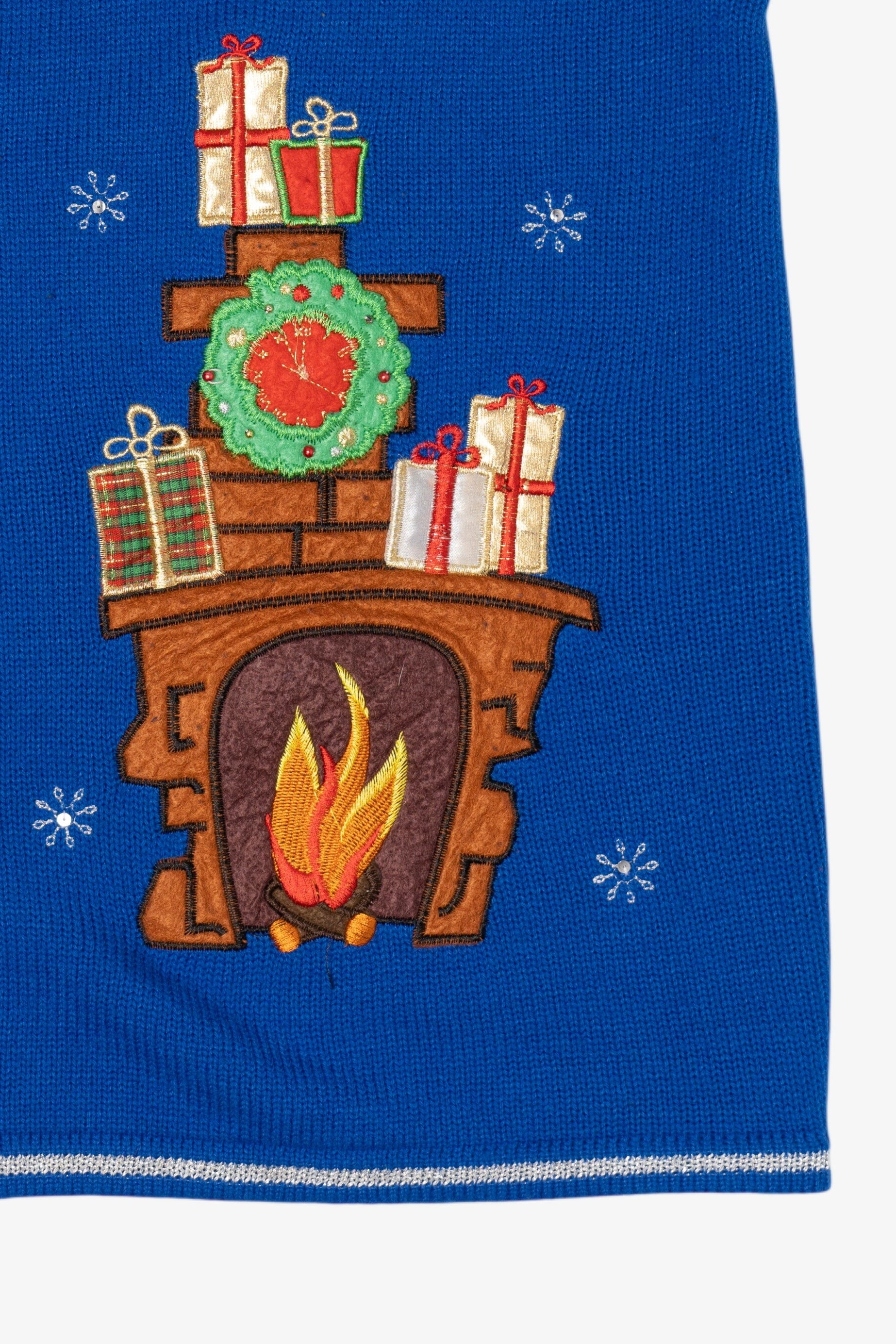 Vintage Blue Santa Fireplace Ugly Christmas Vest (1990s)