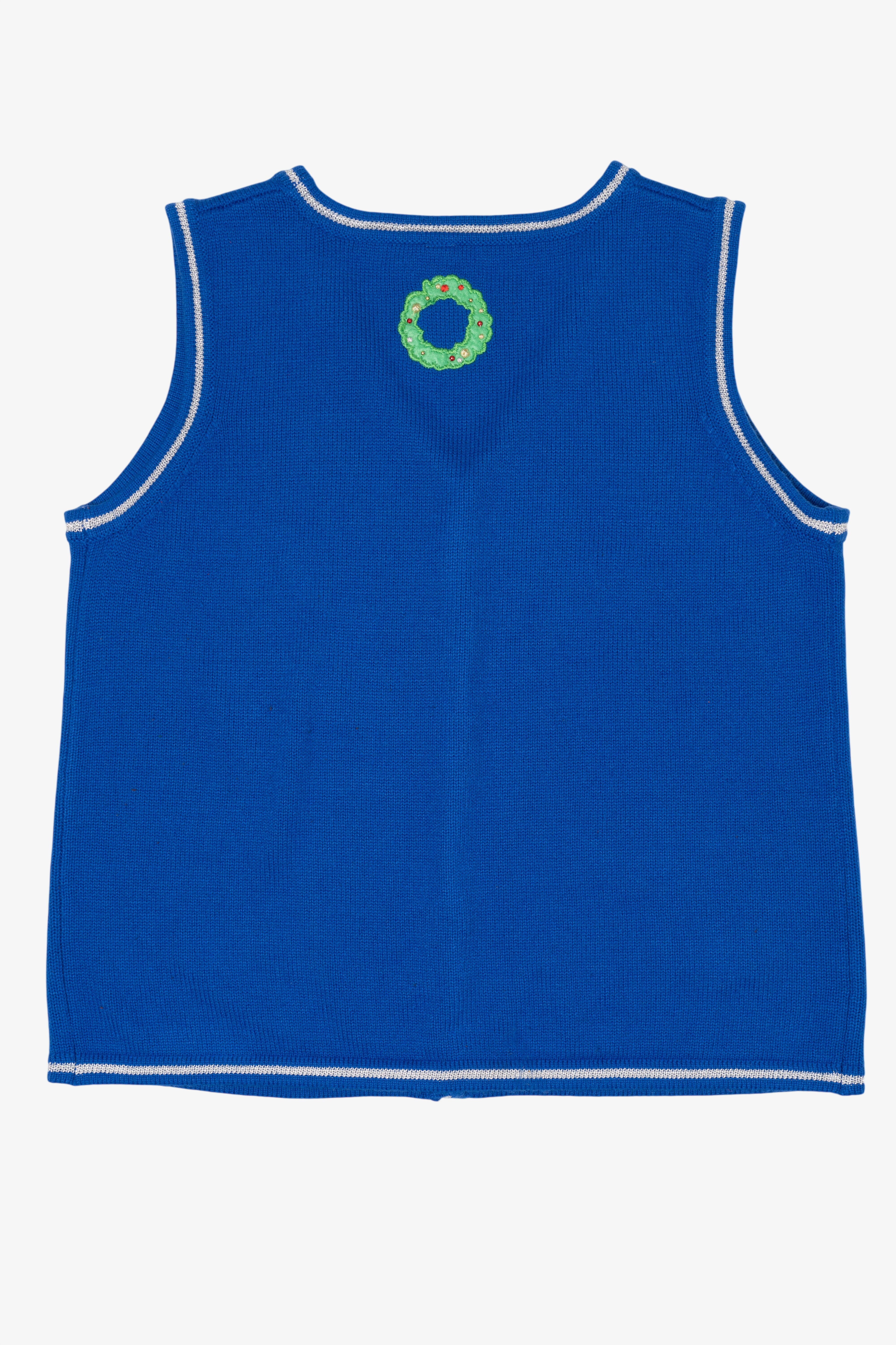 Vintage Blue Santa Fireplace Ugly Christmas Vest (1990s)