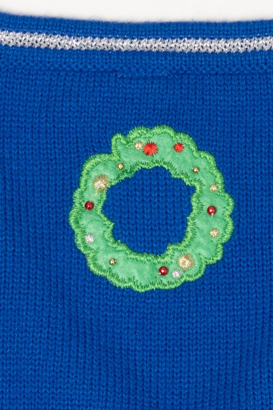Vintage Blue Santa Fireplace Ugly Christmas Vest (1990s)