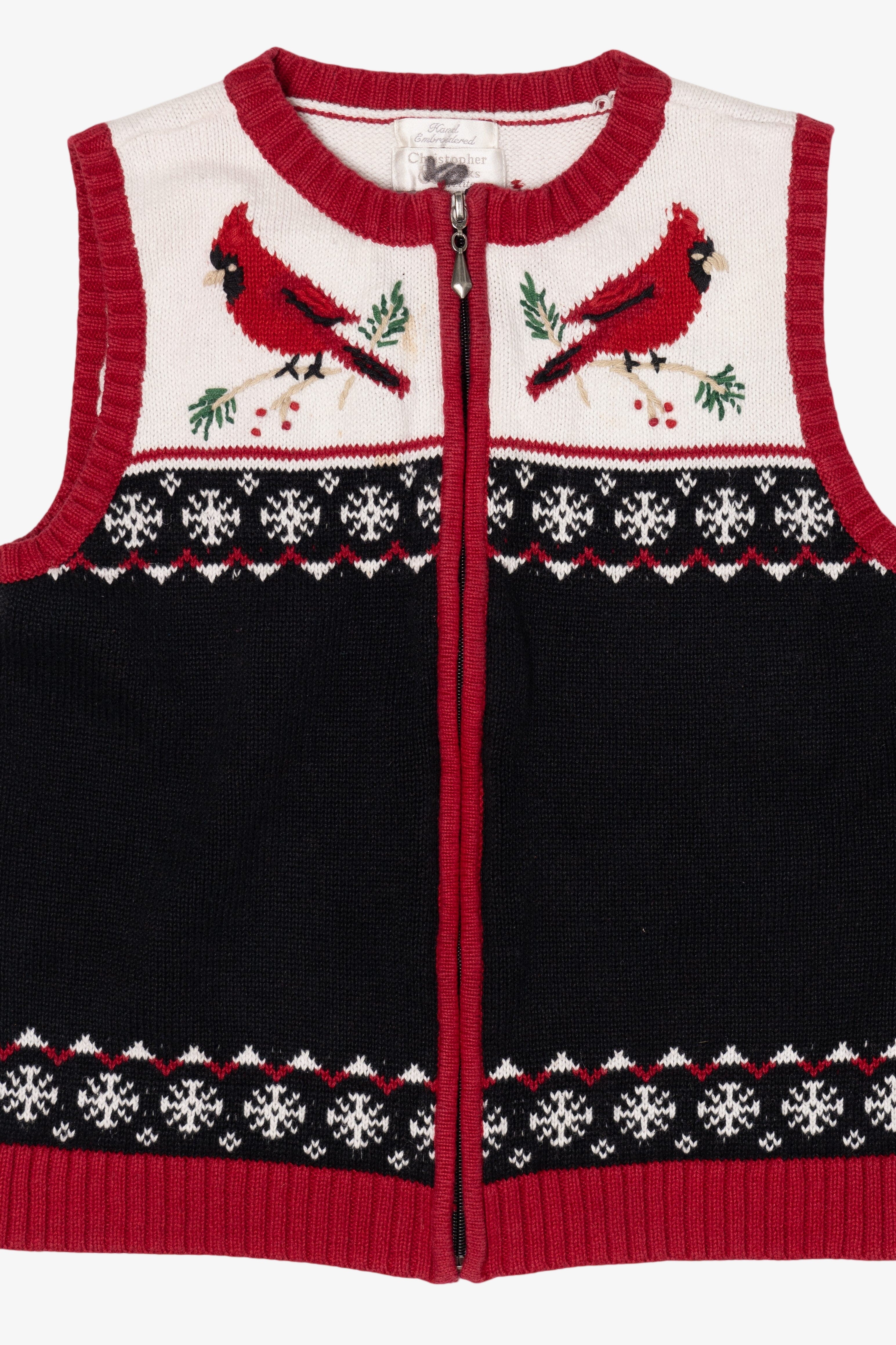 Vintage Hand Embroidered Christopher & Banks Cardinals Ugly Christmas Vest (1990s)
