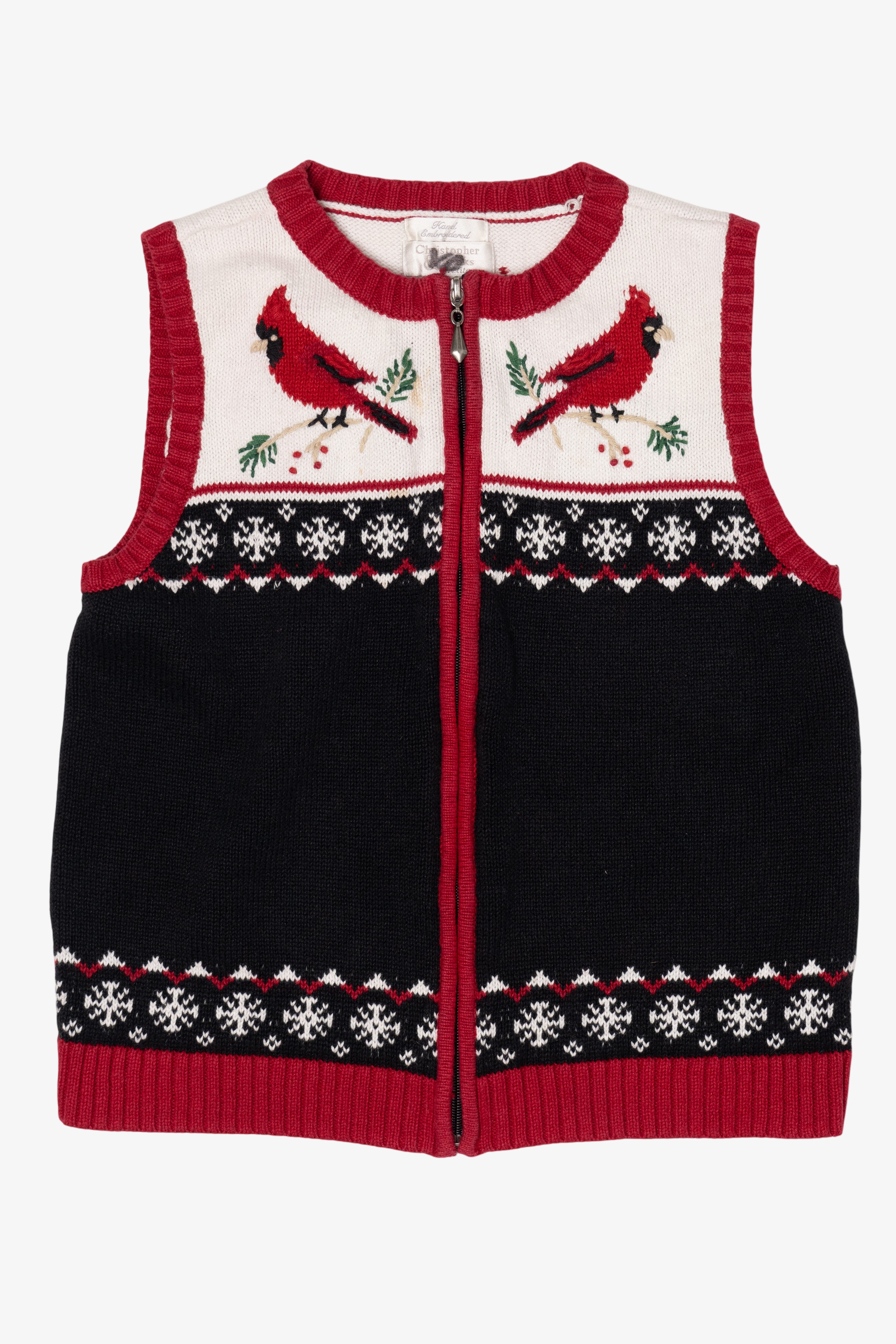 Vintage Hand Embroidered Christopher & Banks Cardinals Ugly Christmas Vest (1990s)