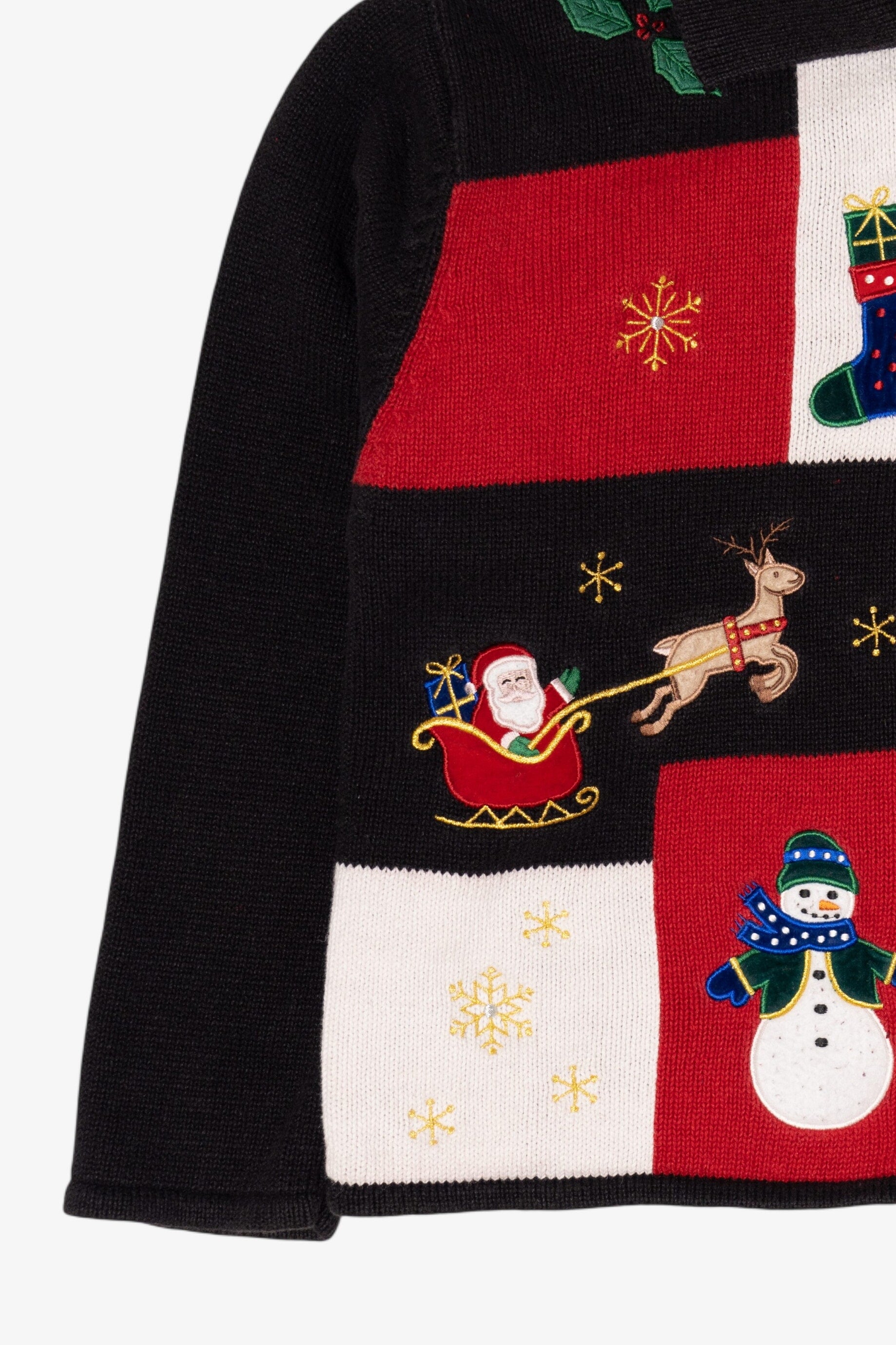 Vintage Black Crystal Kobe Snowmen Christmas Cardigan (1990s)