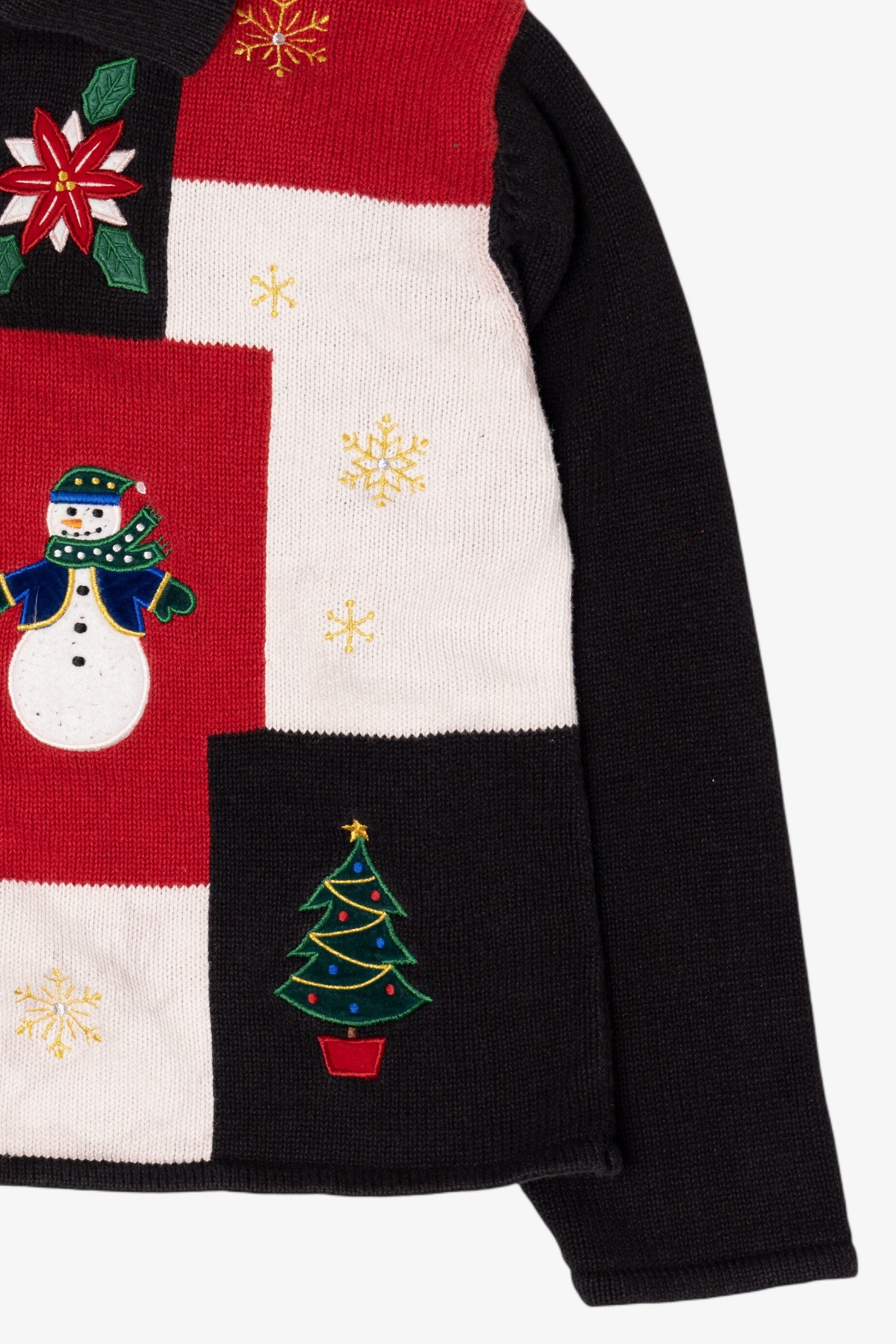 Vintage Black Crystal Kobe Snowmen Christmas Cardigan (1990s)