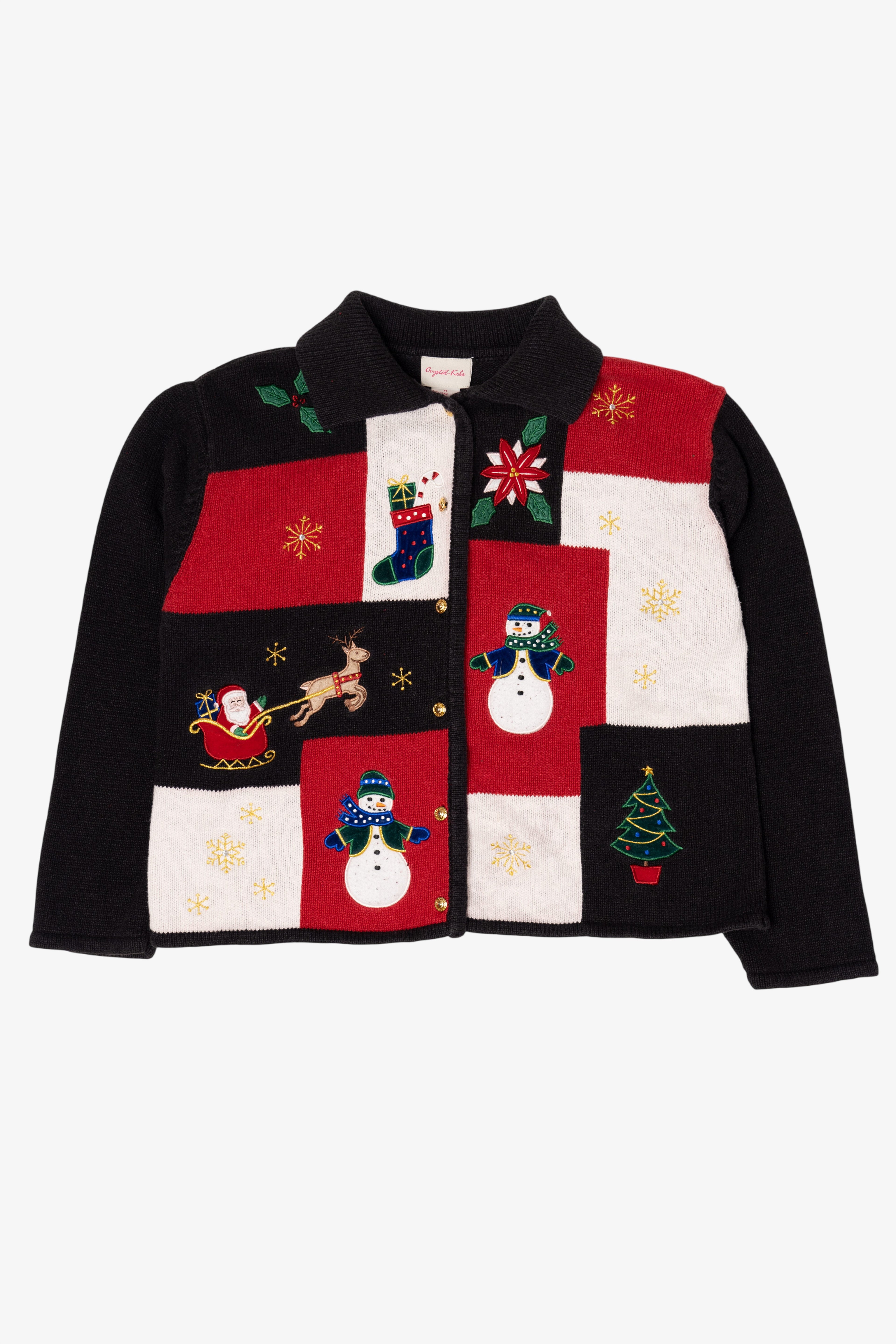 Vintage Black Crystal Kobe Snowmen Christmas Cardigan (1990s)