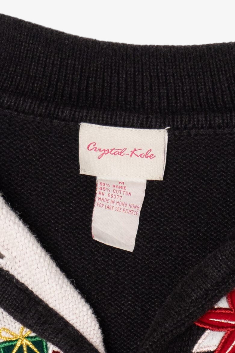 Vintage Black Crystal Kobe Snowmen Christmas Cardigan (1990s)