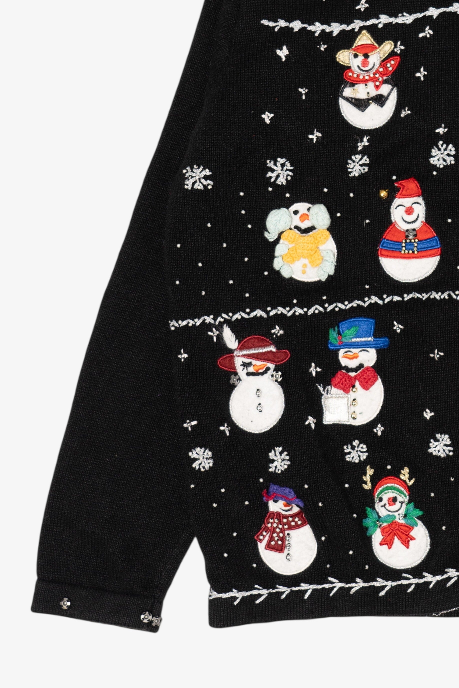 Vintage Black B.P Design Snowmen Christmas Cardigan (1990s)