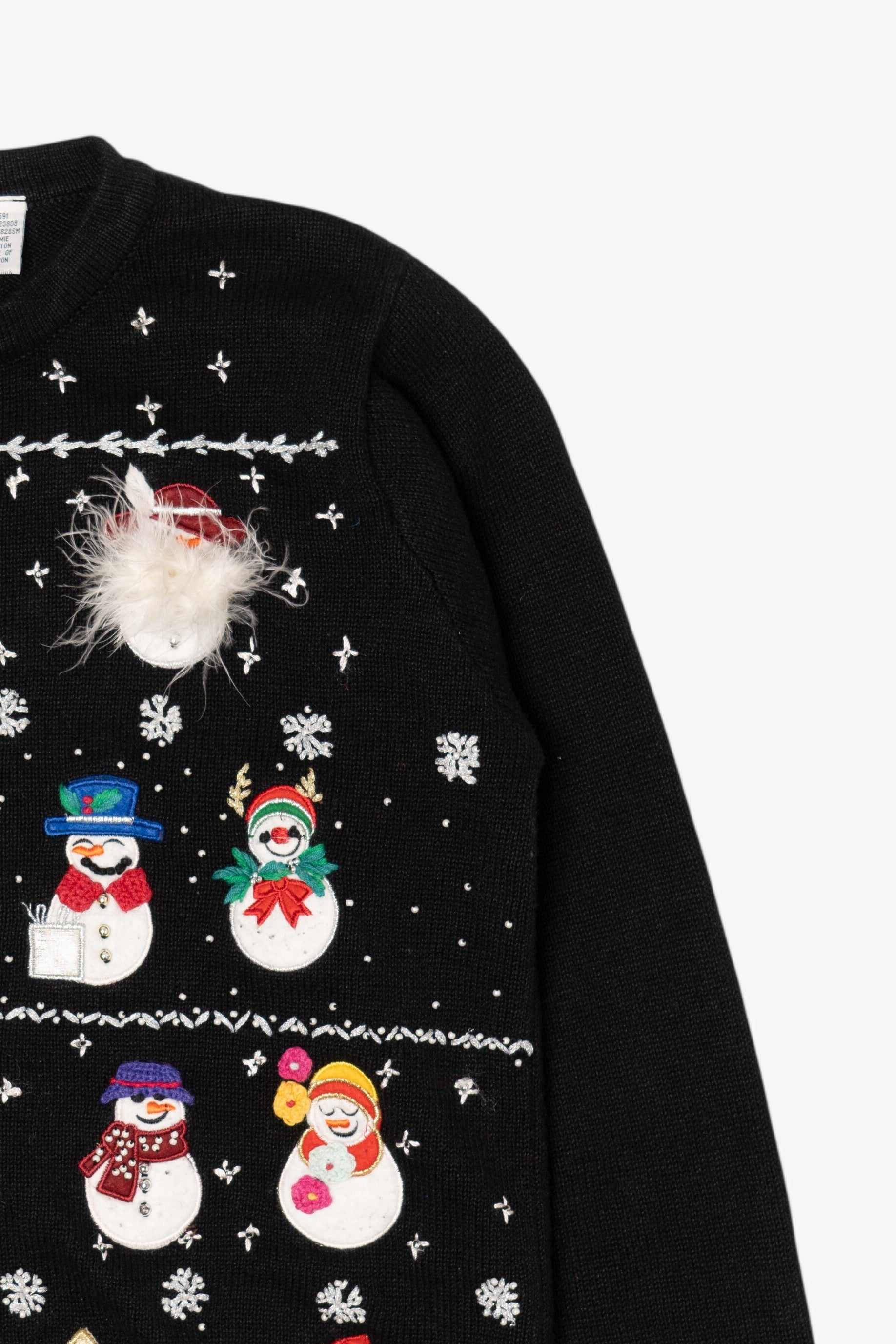 Vintage Black B.P Design Snowmen Christmas Cardigan (1990s)
