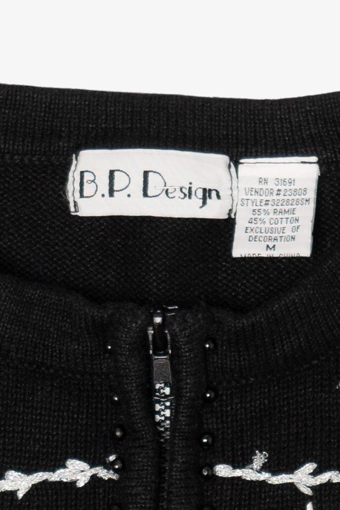 Vintage Black B.P Design Snowmen Christmas Cardigan (1990s)