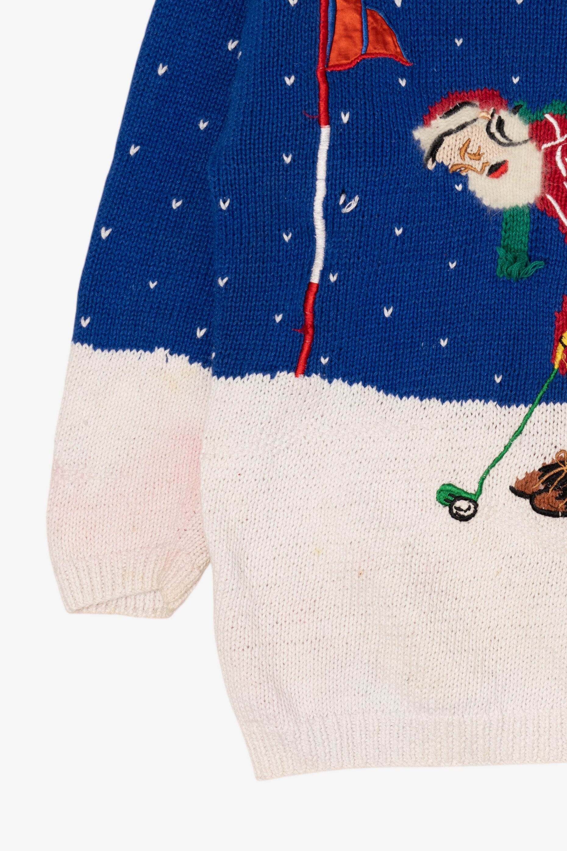 Vintage Distressed Hand Knit Santa Golfing Christmas Pullover (1990s)