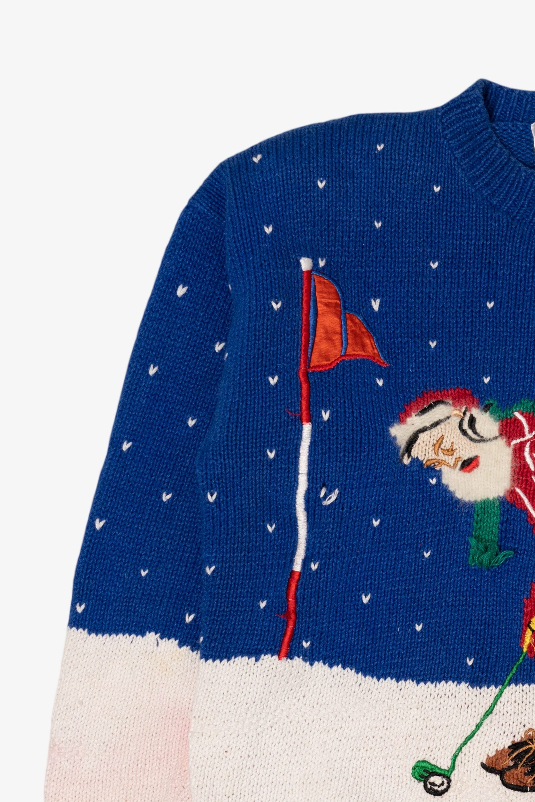 Vintage Distressed Hand Knit Santa Golfing Christmas Pullover (1990s)