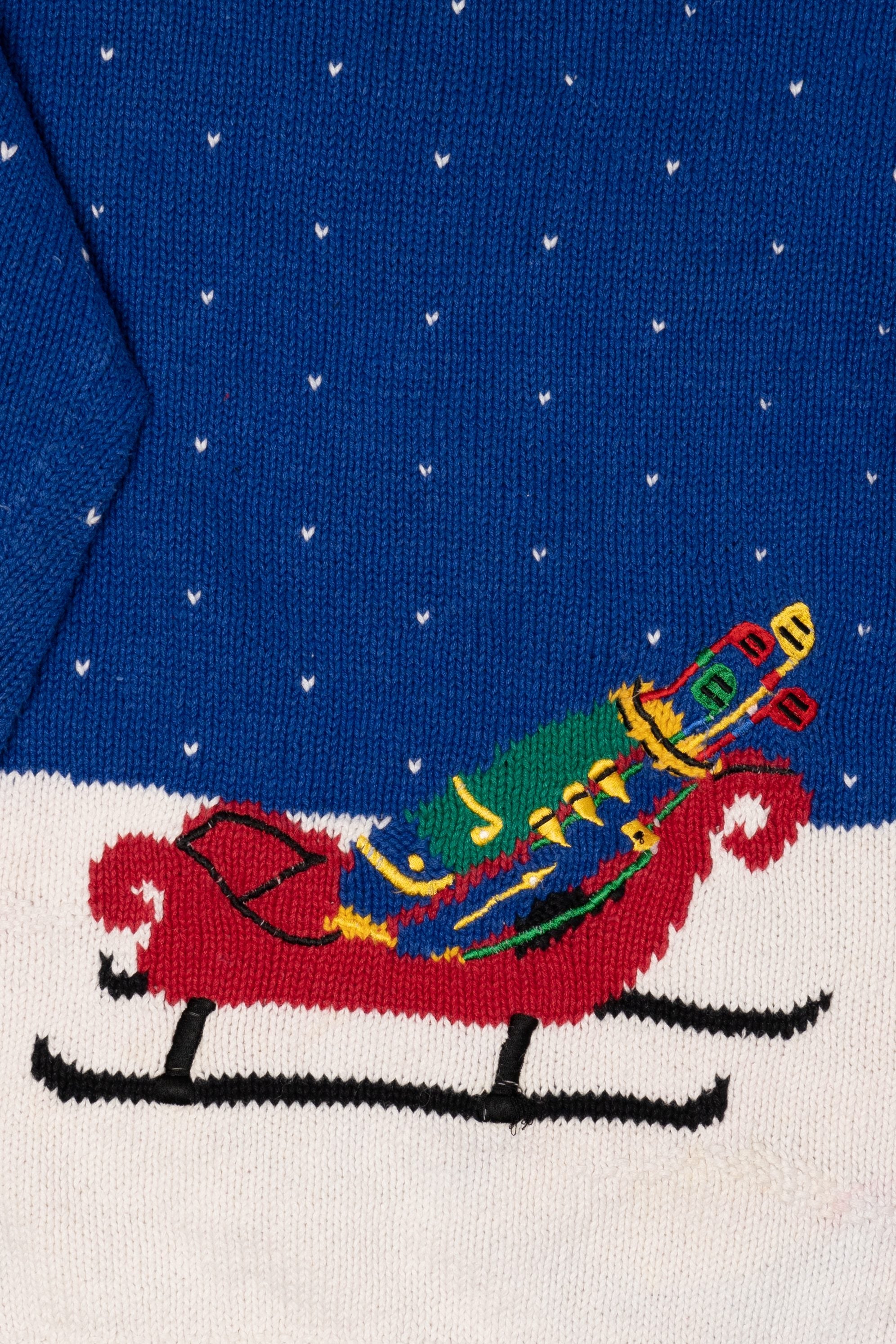 Vintage Distressed Hand Knit Santa Golfing Christmas Pullover (1990s)