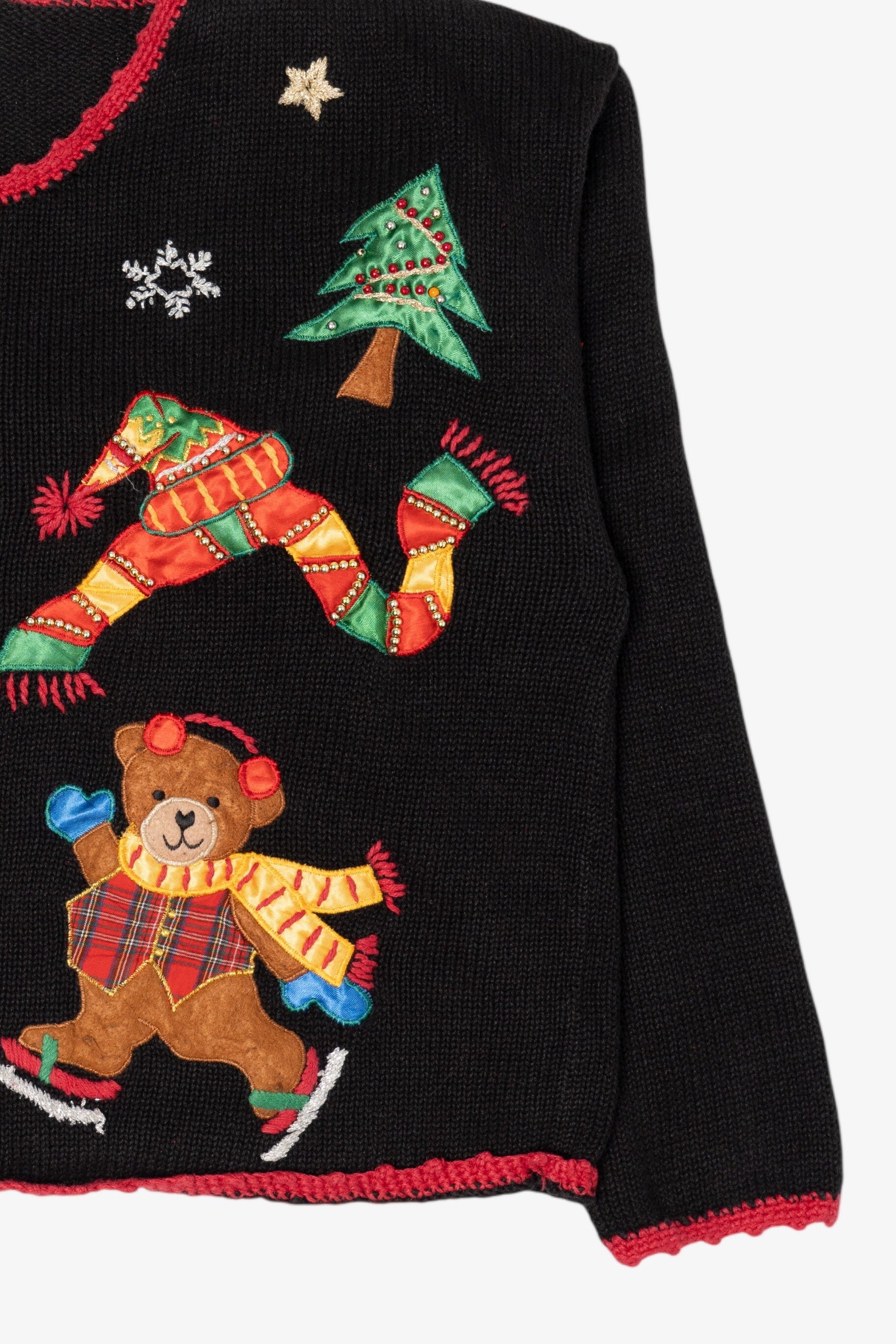 Vintage Black Nutcracker Teddy Bears Christmas Cardigan (1990s)