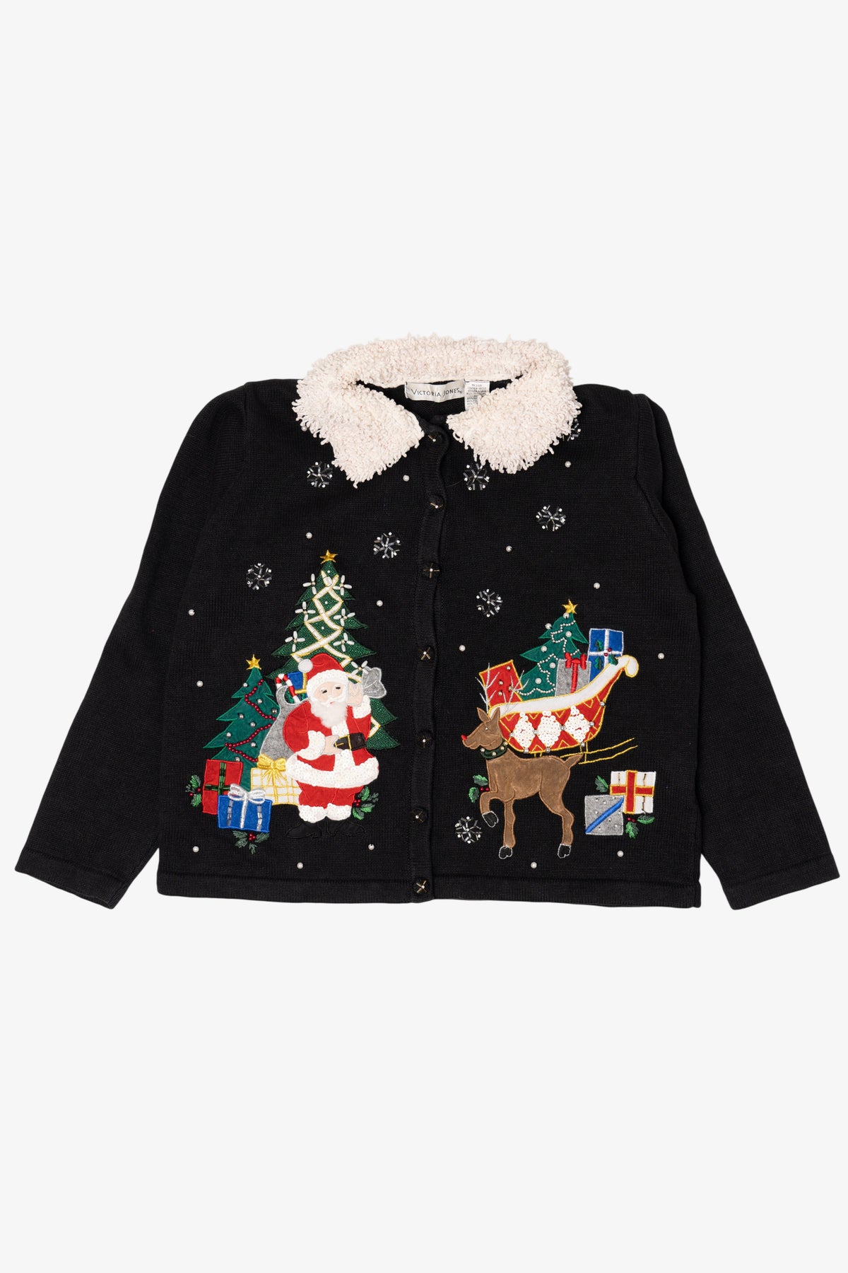 Vintage Black Victoria Jones Santa Ugly Christmas Cardigan (1990s)