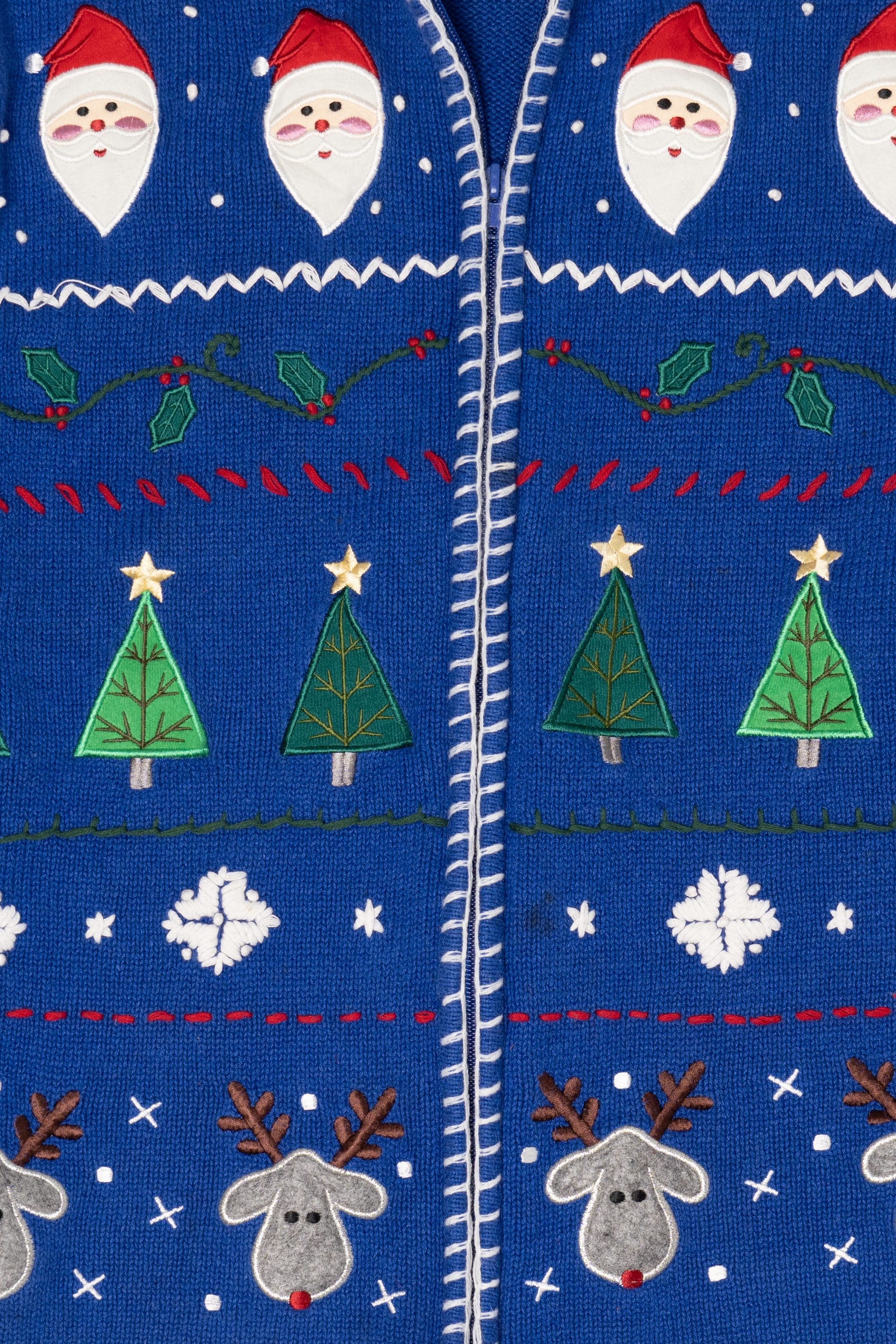 Vintage Blue Crystal Kobe Ugly Christmas Cardigan (1990s)