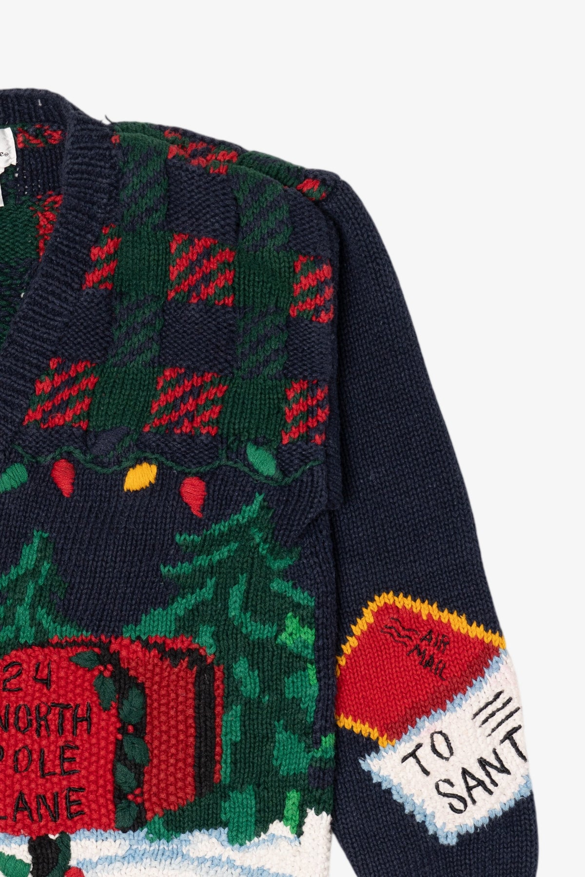 Vintage Hand Knit Navy Blue Alexandra Barlett Santa Ugly Christmas Sweater (1990s)