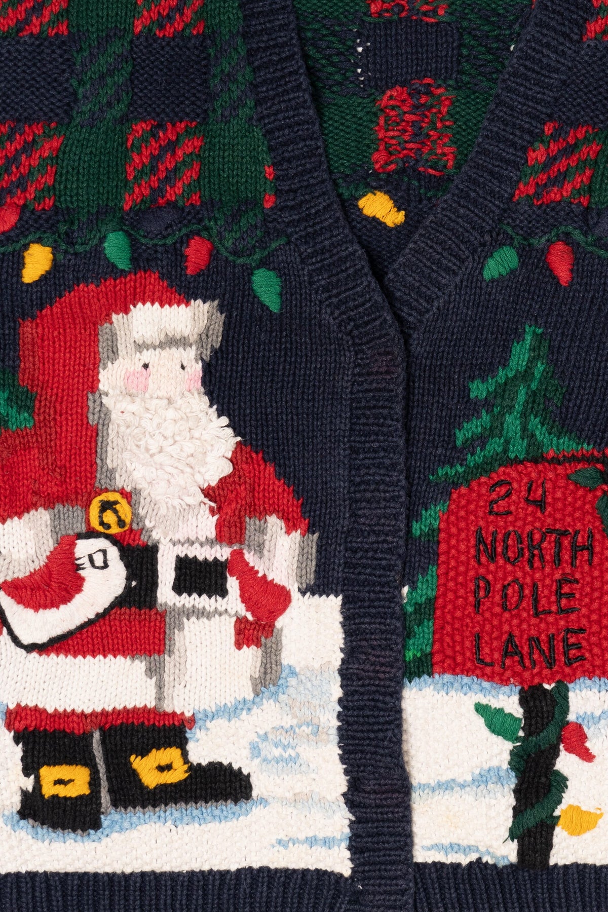 Vintage Hand Knit Navy Blue Alexandra Barlett Santa Ugly Christmas Sweater (1990s)