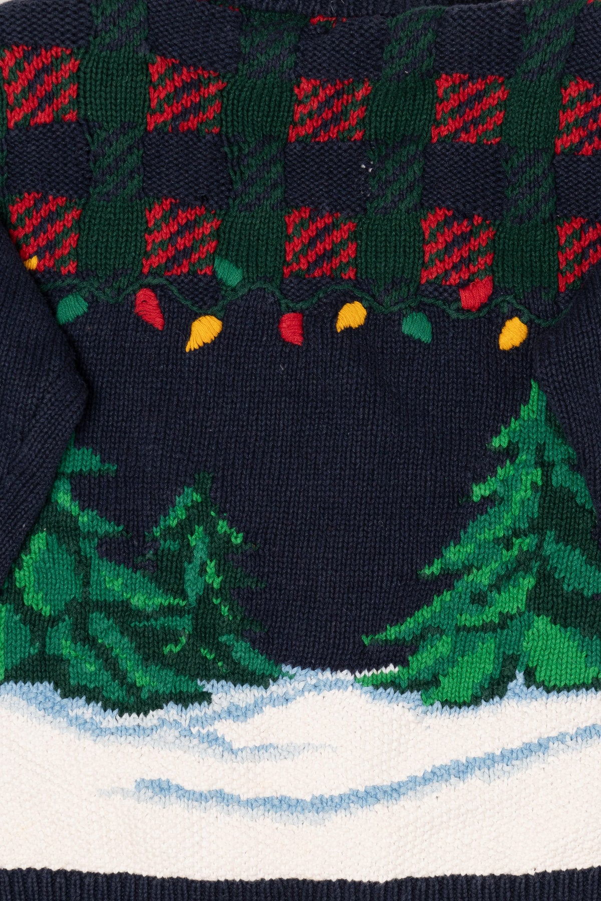 Vintage Hand Knit Navy Blue Alexandra Barlett Santa Ugly Christmas Sweater (1990s)