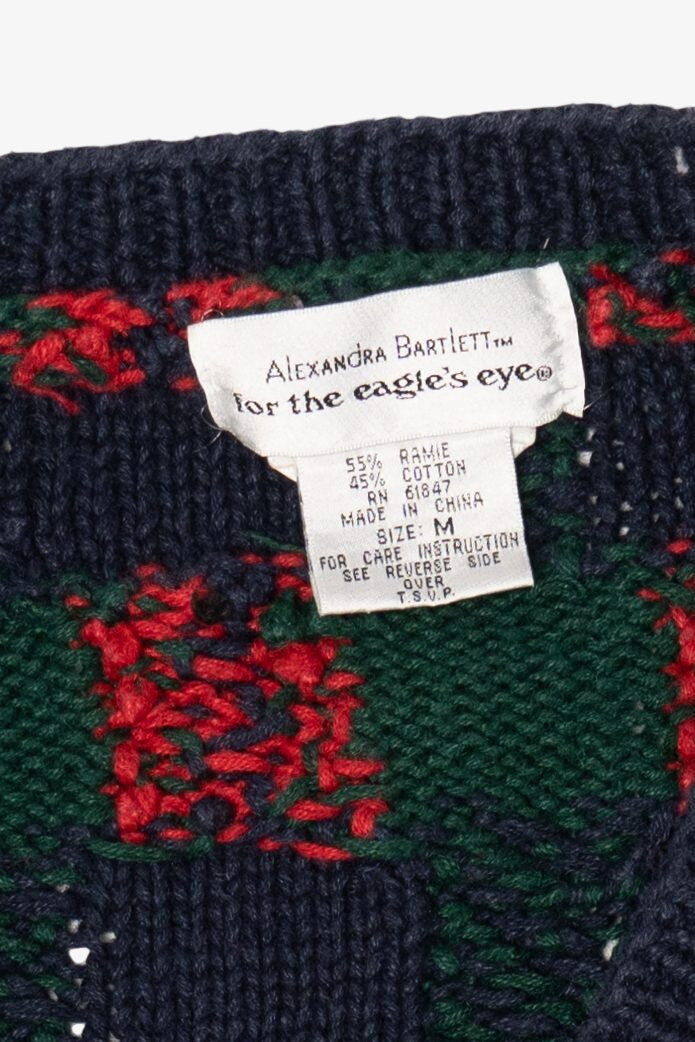 Vintage Hand Knit Navy Blue Alexandra Barlett Santa Ugly Christmas Sweater (1990s)