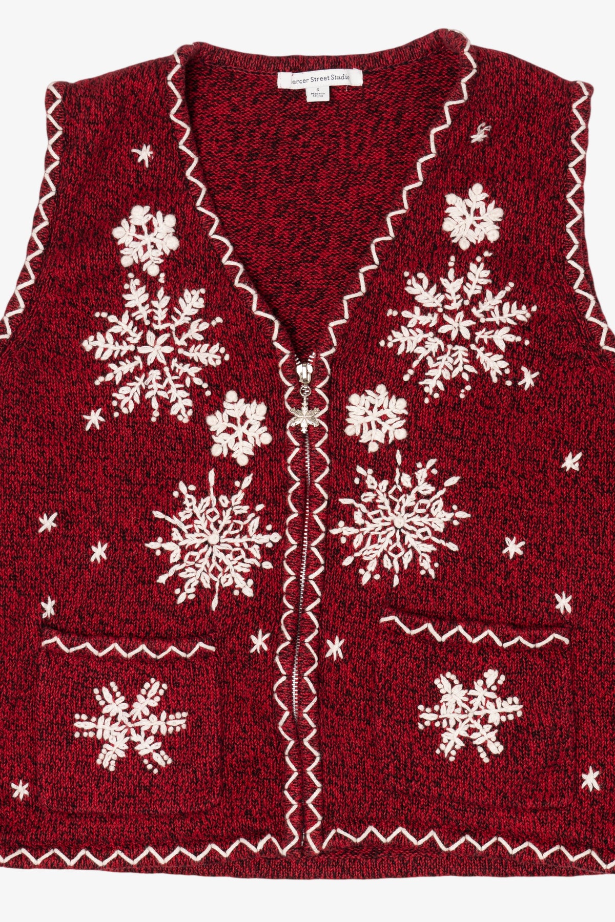 Vintage Red Mercer Street Studio Snowflakes Ugly Christmas Vest (1990s)