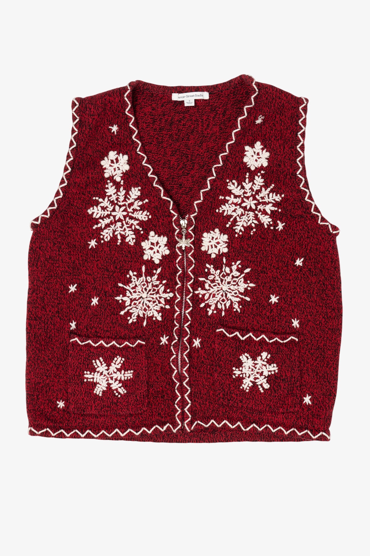 Vintage Red Mercer Street Studio Snowflakes Ugly Christmas Vest (1990s)