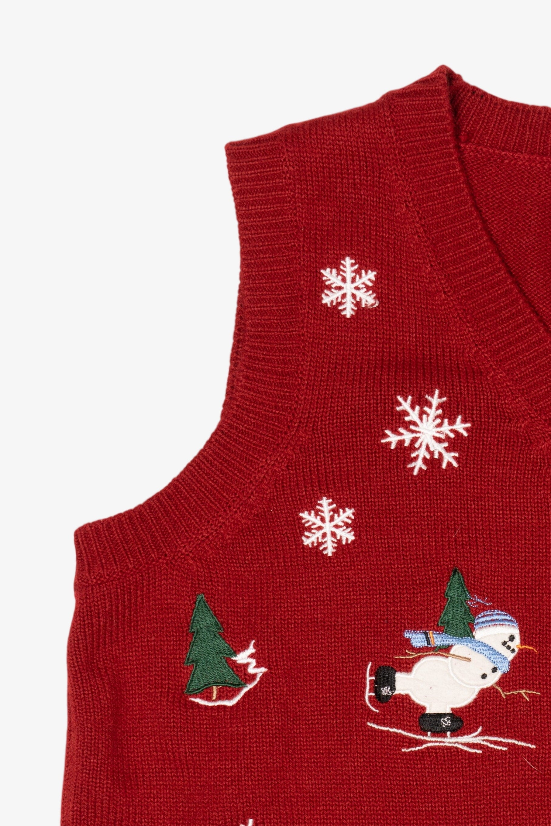 Vintage Red Holiday Joy Snowmen Ugly Christmas Vest (1990s)