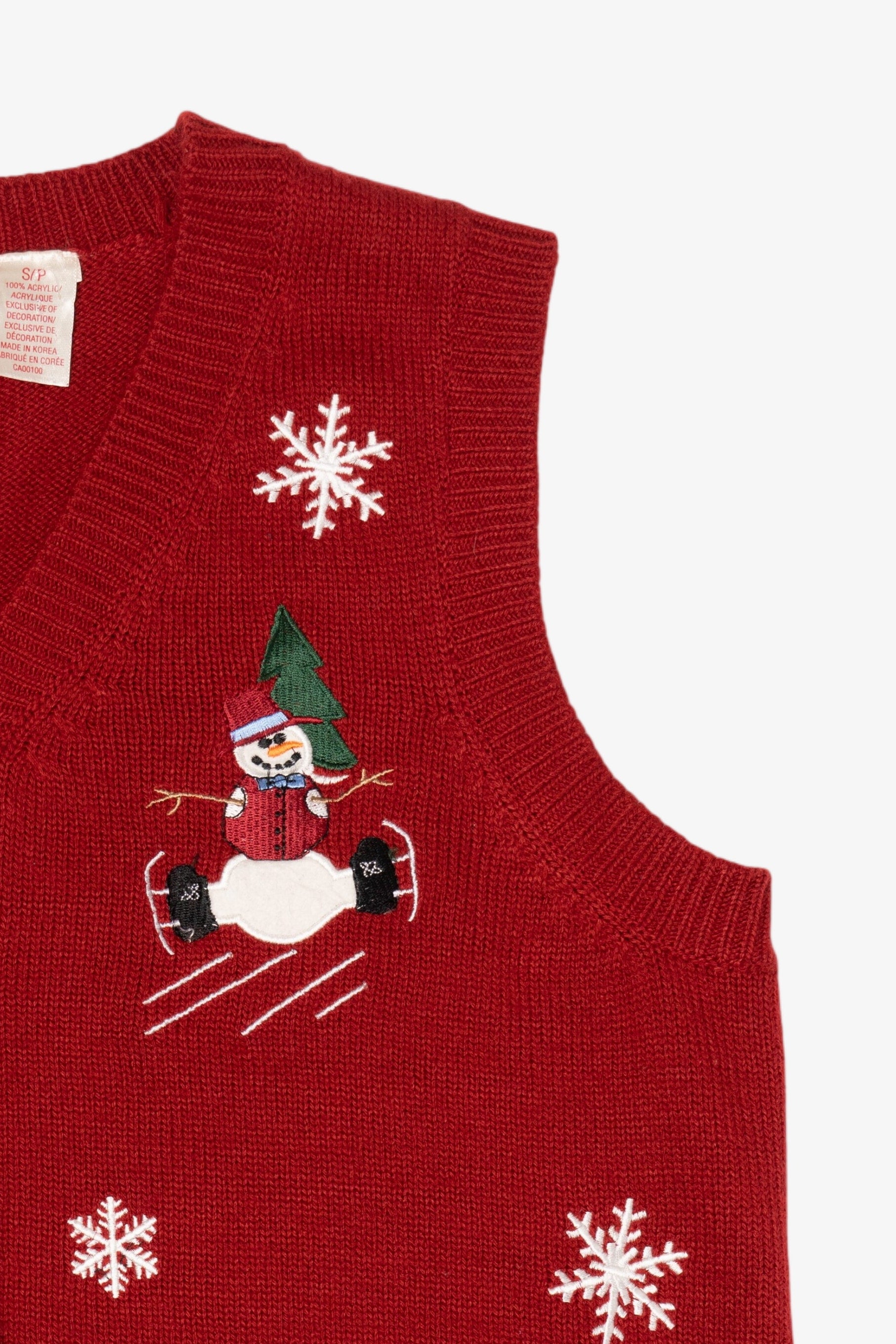 Vintage Red Holiday Joy Snowmen Ugly Christmas Vest (1990s)