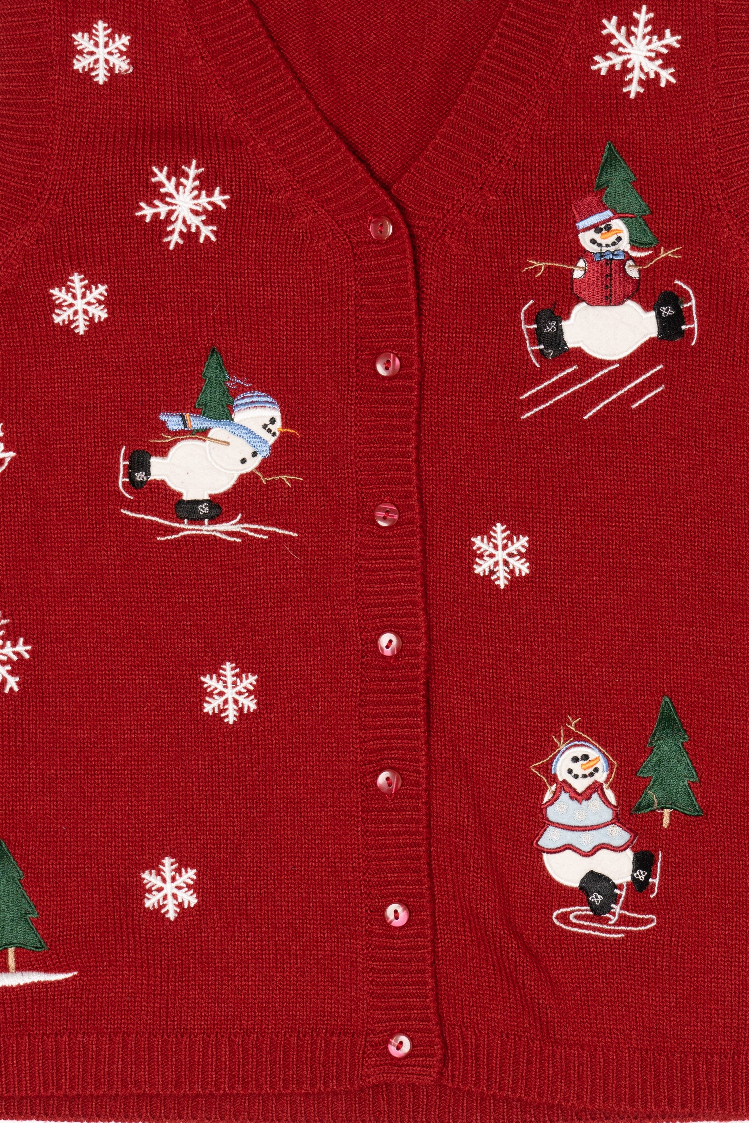 Vintage Red Holiday Joy Snowmen Ugly Christmas Vest (1990s)