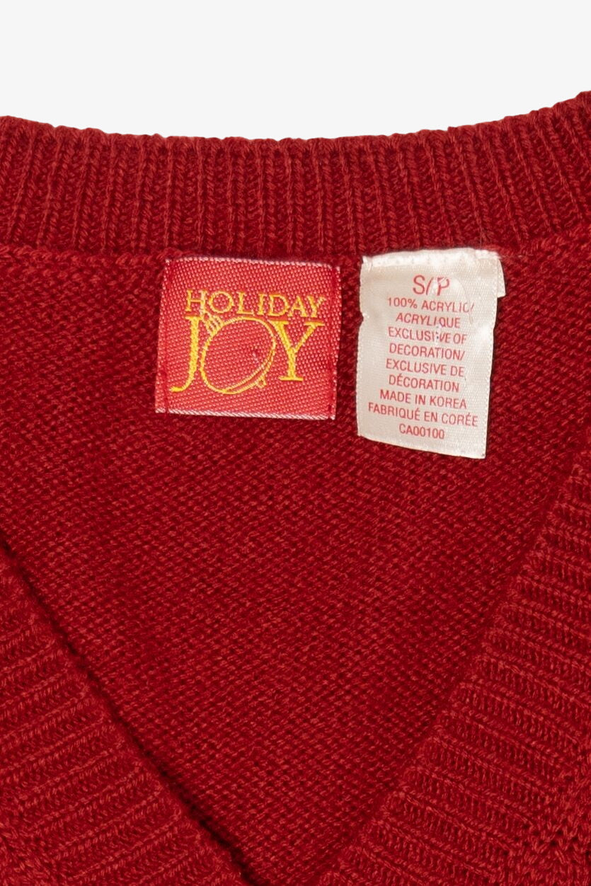 Vintage Red Holiday Joy Snowmen Ugly Christmas Vest (1990s)