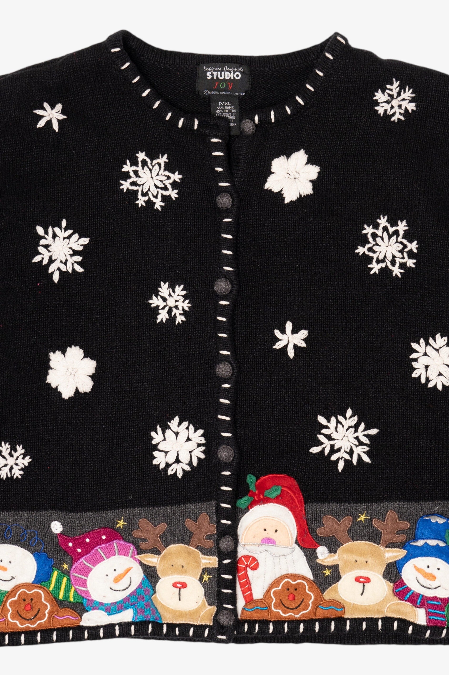 Vintage Black Studio Joy Santa Ugly Christmas Cardigan (1990s)
