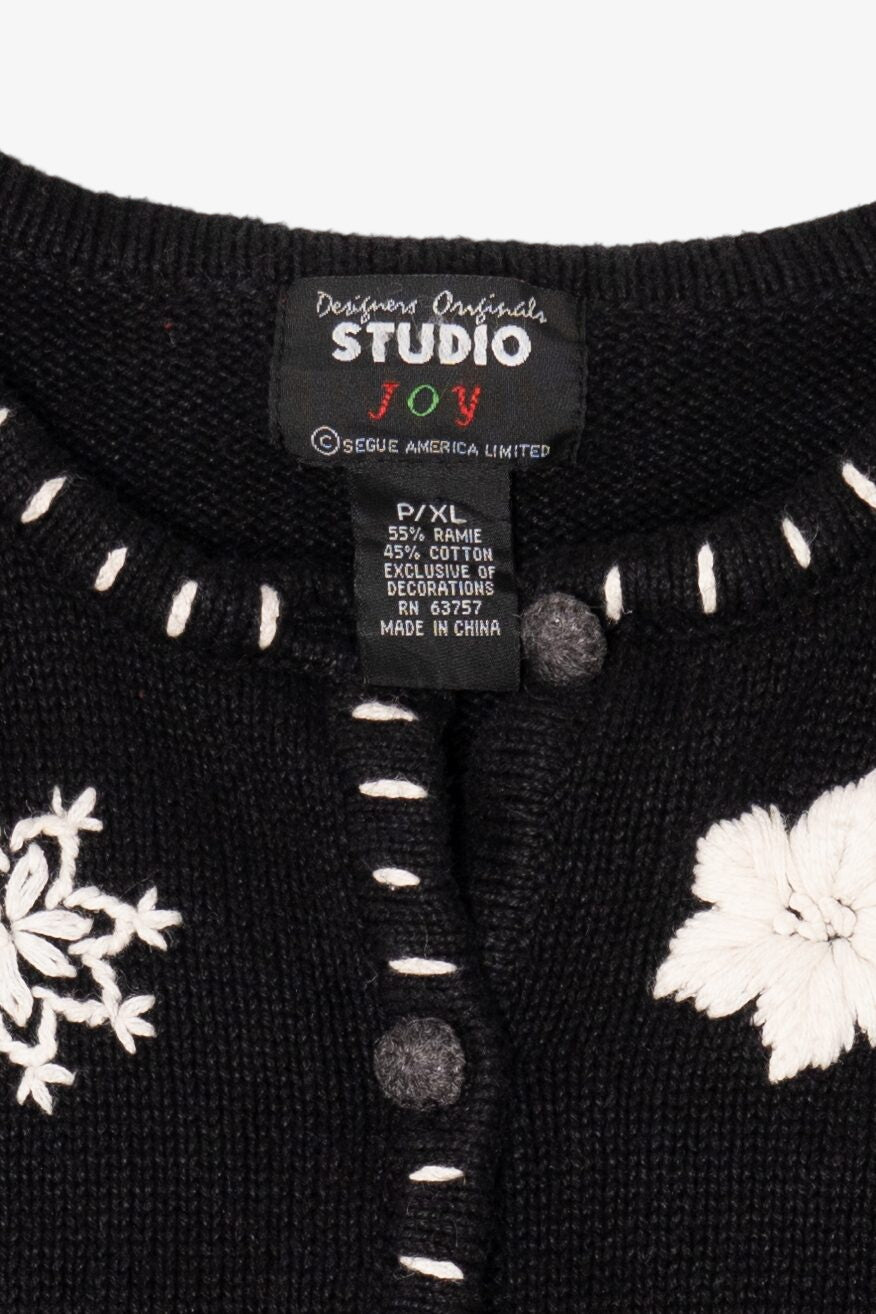 Vintage Black Studio Joy Santa Ugly Christmas Cardigan (1990s)