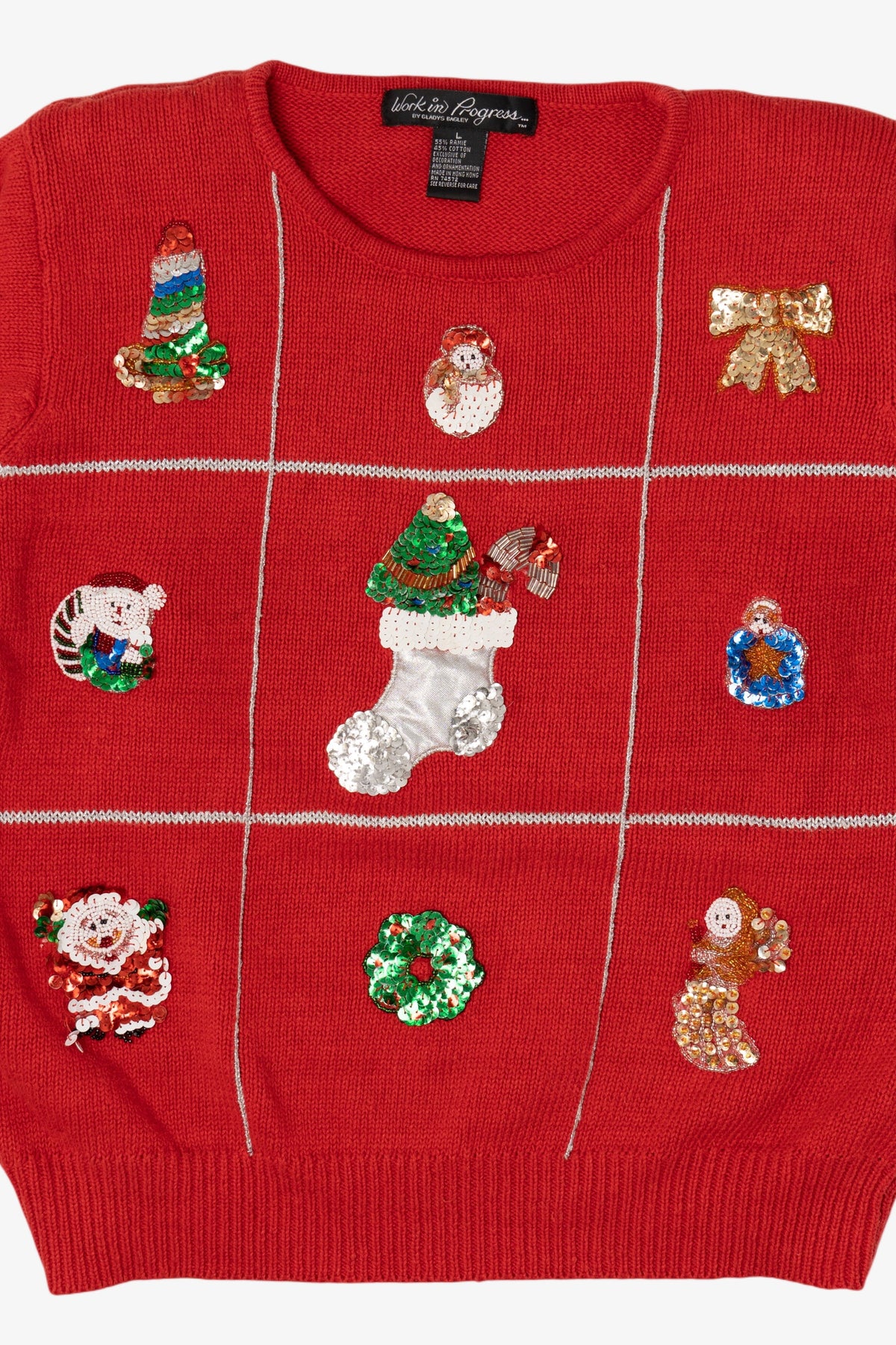 Vintage Red Work in Progress Ugly Christmas Pullover (1990s)
