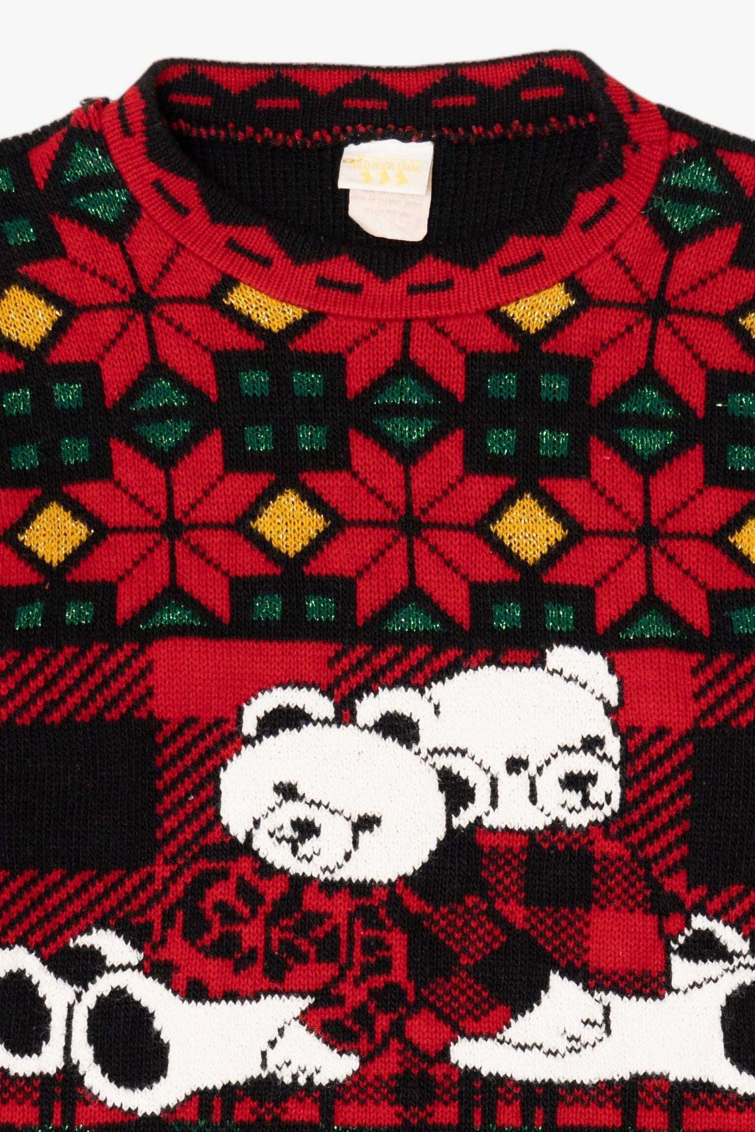 Vintage Black Holiday Time Teddy Bears Ugly Christmas Sweater (1990s)